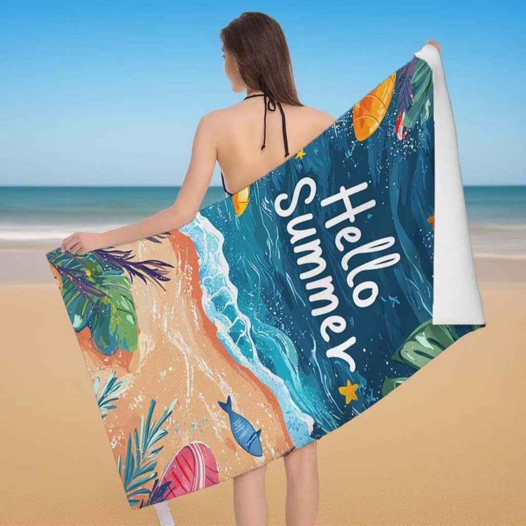 Telo Mare XXL 100x200cm/35x70cm, 2 Set Telo Mare Microfibra Oceano Asciugamano Palestra Uomo, Antisabbia, Leggero, Asciugatura Rapida, Teli da Spiaggia Grandi Accessori per Camping Natation Yoga F-36
