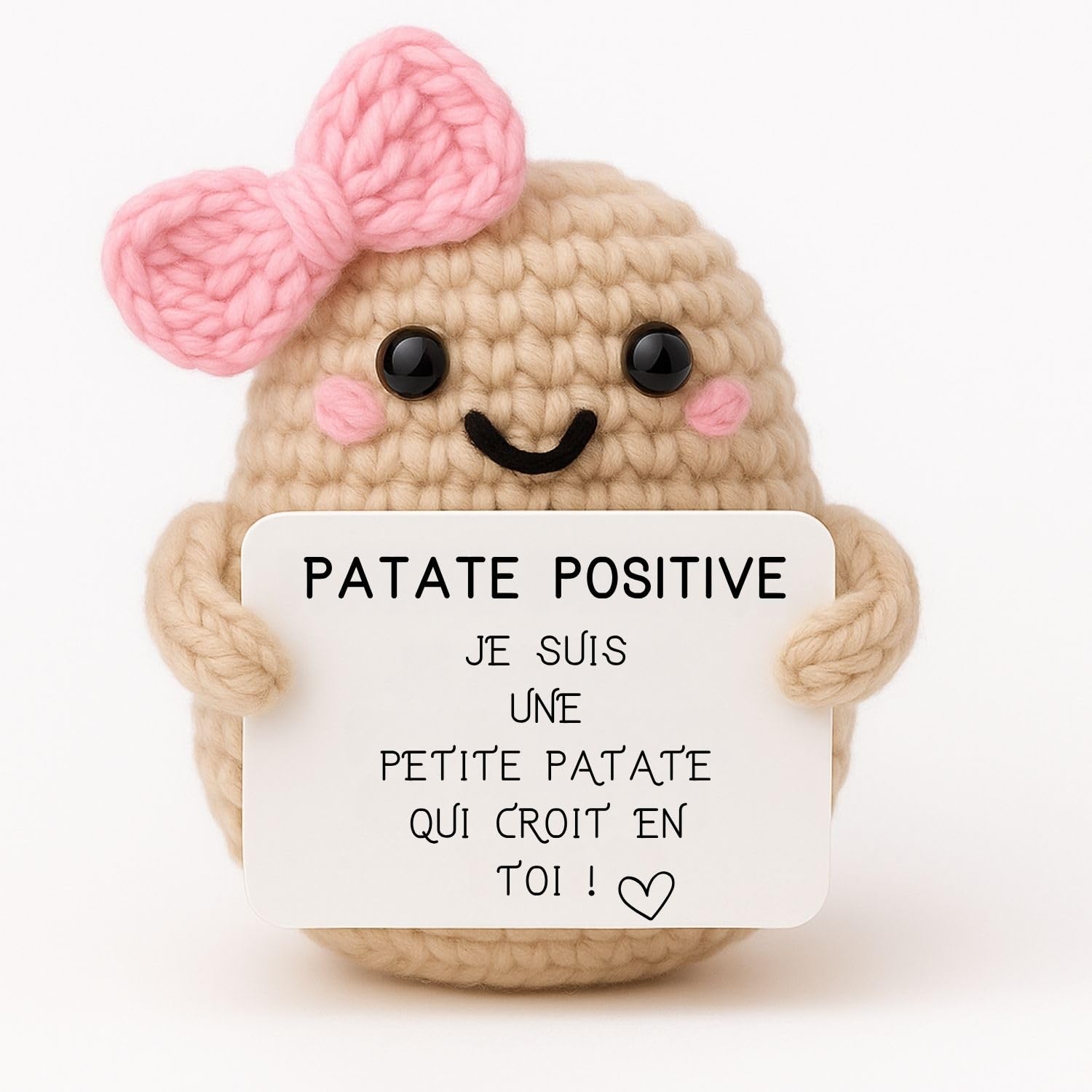 Patatoche Original | Peluche Souris Tricotée à La Main | Idée Cadeau Anniversaire Original Femme Homme Enfant | Cadeau Mignon Drôle Personnalisé NFC | Déco Positive | Boîte Métal Collector