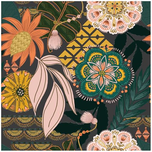 HAOKHOME Funky Peel and Stick Wallpaper Boho Tropical Floral Grey Vintage