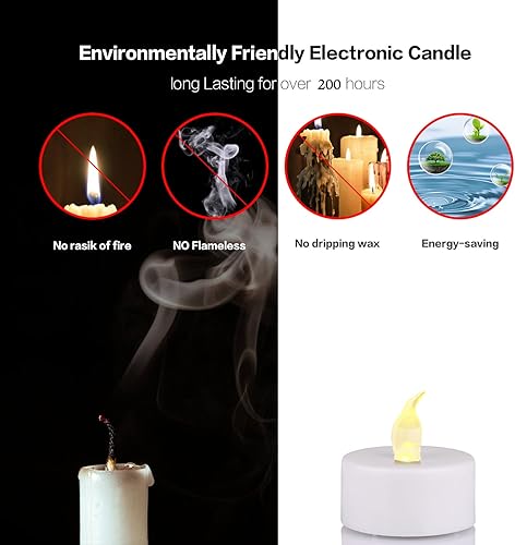 Miniatura 7 de JUNPEI - Luces de té con pilas Velas de té realistas parpadeantes, regalo de vacaciones, adecuadas para bodas, fiestas, festivales, celebraciones de