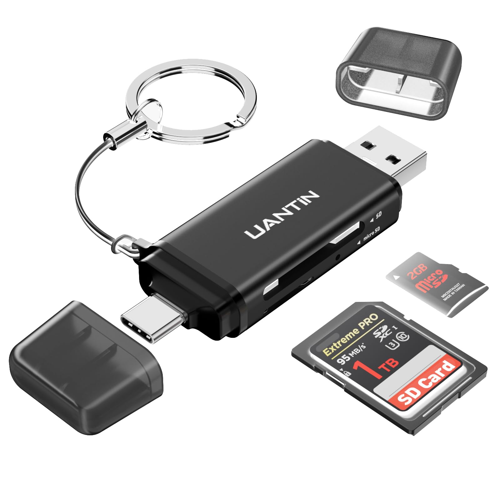 UANTIN SD Card Reader USB C, High-Speed Dual Slot Memory Card Reader, USB 3.0 to Micro SD Card Adapter for SD/MicroSD/SDHC/SDXC/MMC, Compatible with iPhone 16, MacBook Pro/Air, iPad Pro, Galaxy -Black