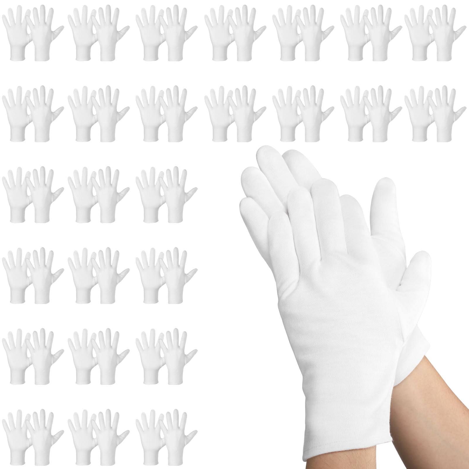 Einfa Cotton Gloves White - 60 Pieces (30 Pairs) Work Gloves L - Large 25 cm Cotton Gloves for Work Men - Gloves Cotton White - Dry Hands Care Gloves