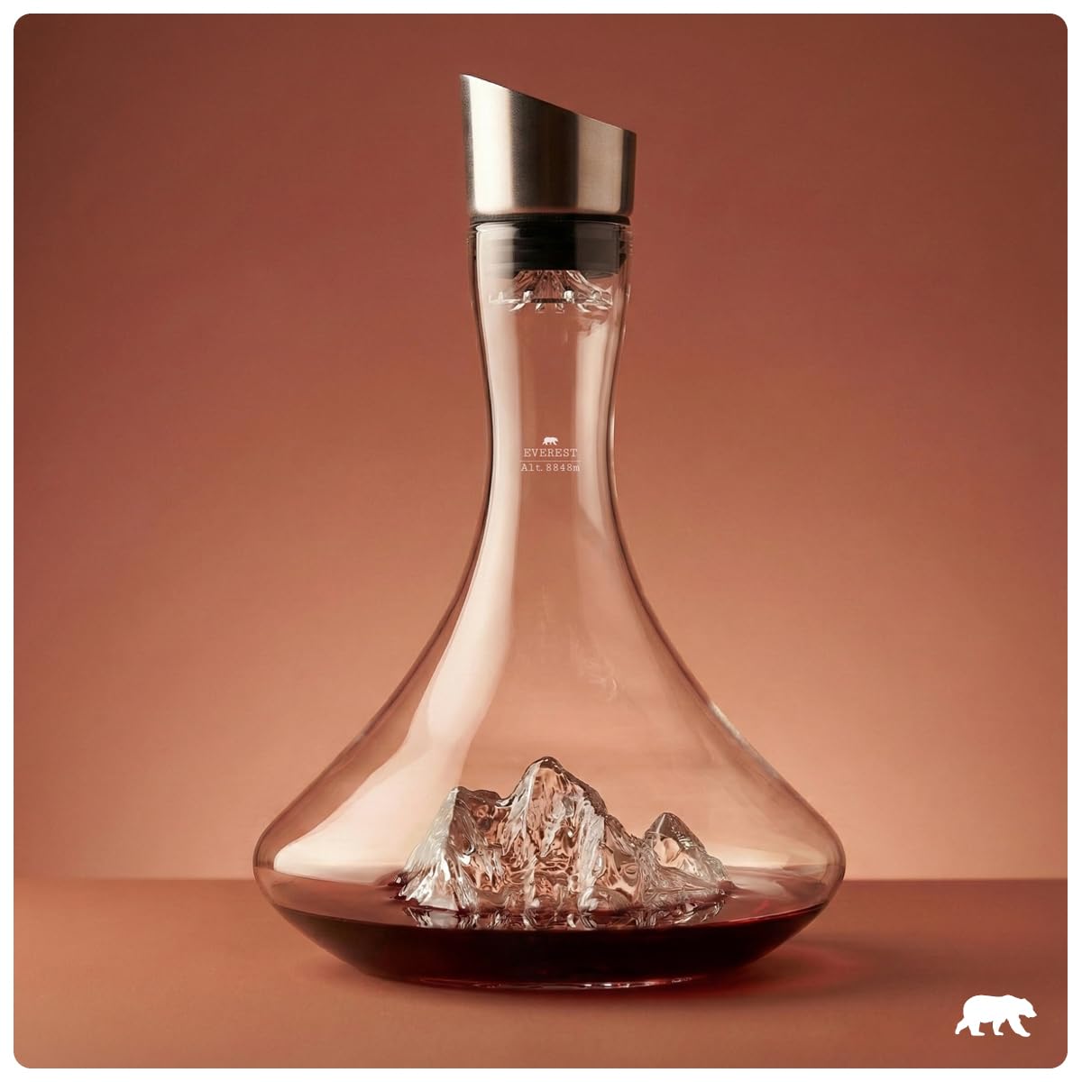 Caraffa per decantare il vino, 1,8 l, borosilicato di alta qualità, soffiato artigianalmente con montagne in rilievo, tappo 3 in 1 (filtro, aeratore e beccuccio) (Everest)