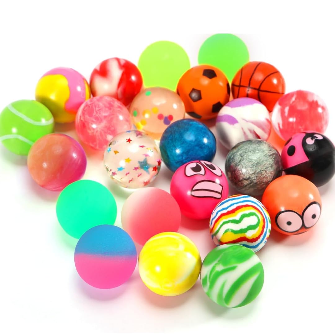 15pcs Mixed Colour Jet Bouncy Balls - Colourful Rubber Balls for Kids Prizes, Pinata Filler, Birthday Party Bag Fillers (25MM)