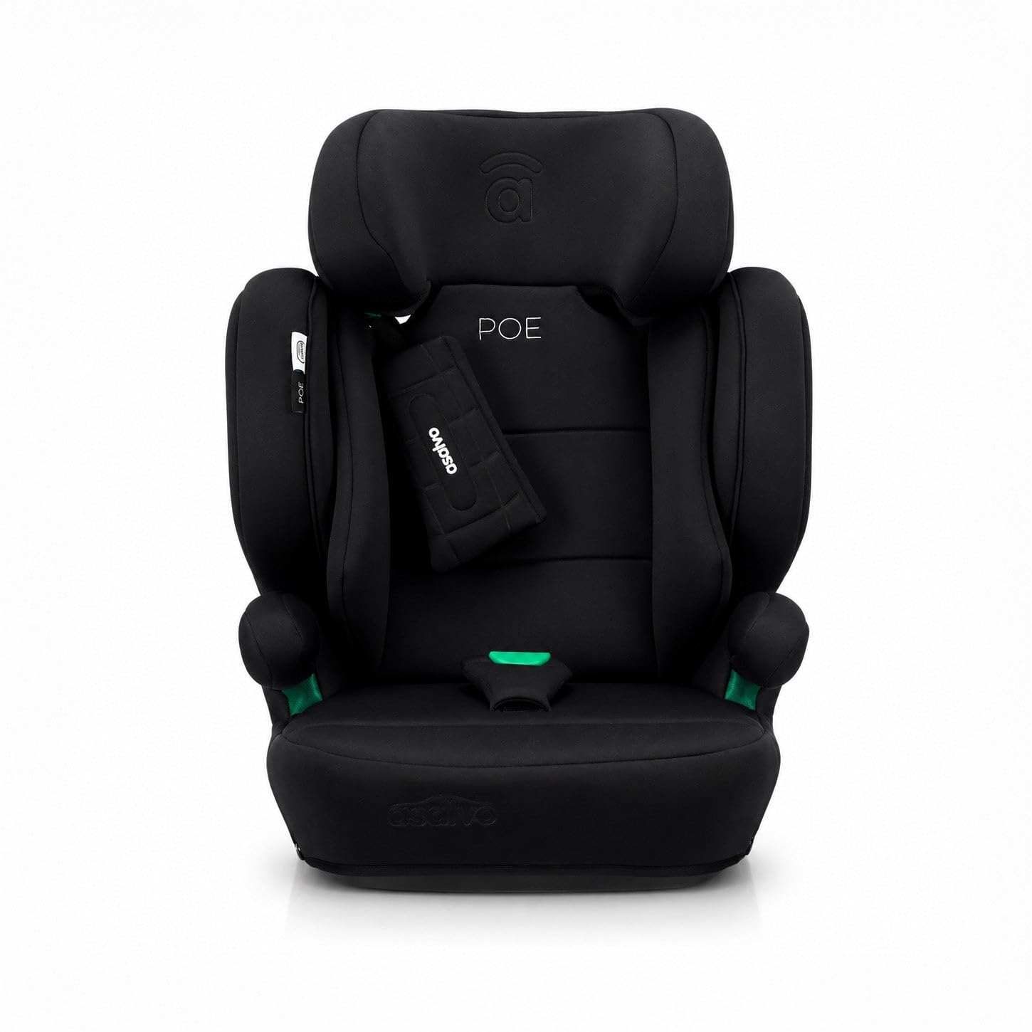 Silla de coche i-Size Isofix 100-150 cm | Homologada ECE R129, protección lateral y cervical, reposacabezas 21 cm, respaldo plegable, alas abatibles | Poe Fix Negra Asalvo