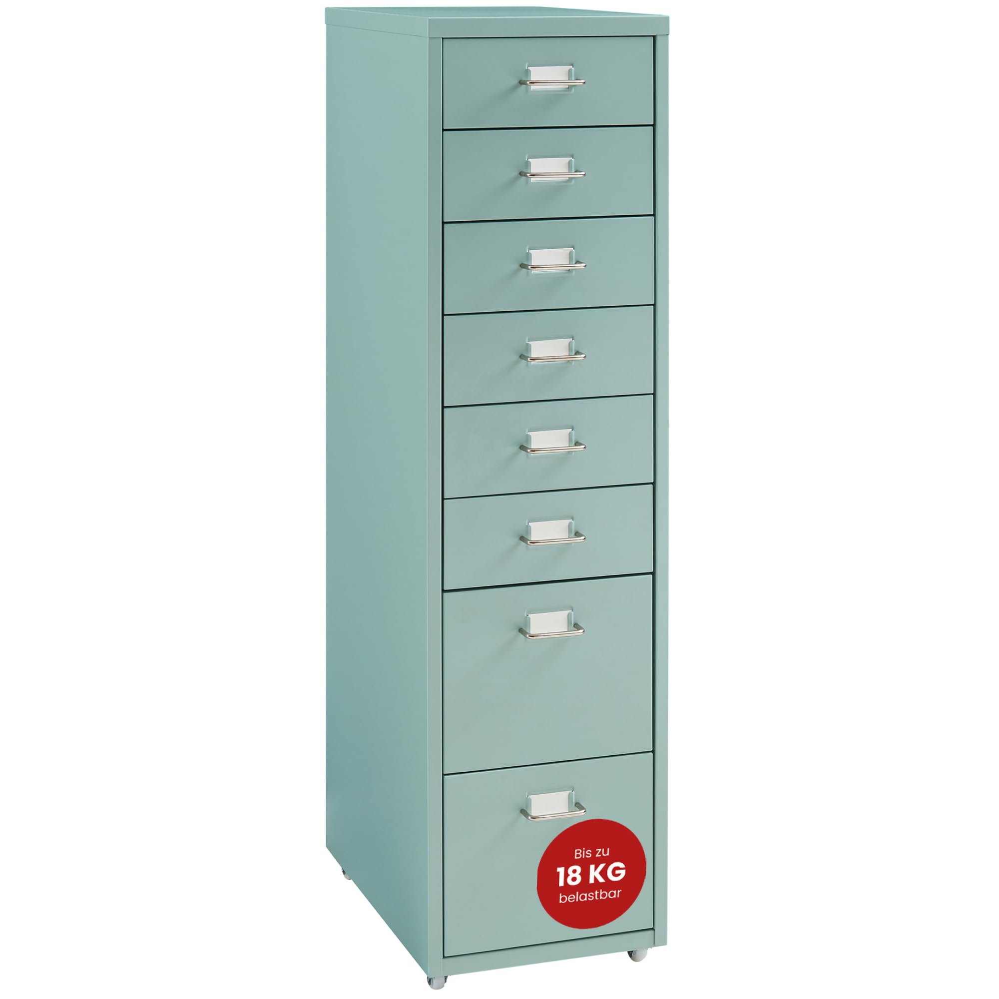 en.casa Rollcontainer Schubladenschrank Mintgrün 8-Schubladen, 109 x 28 x 41 cm