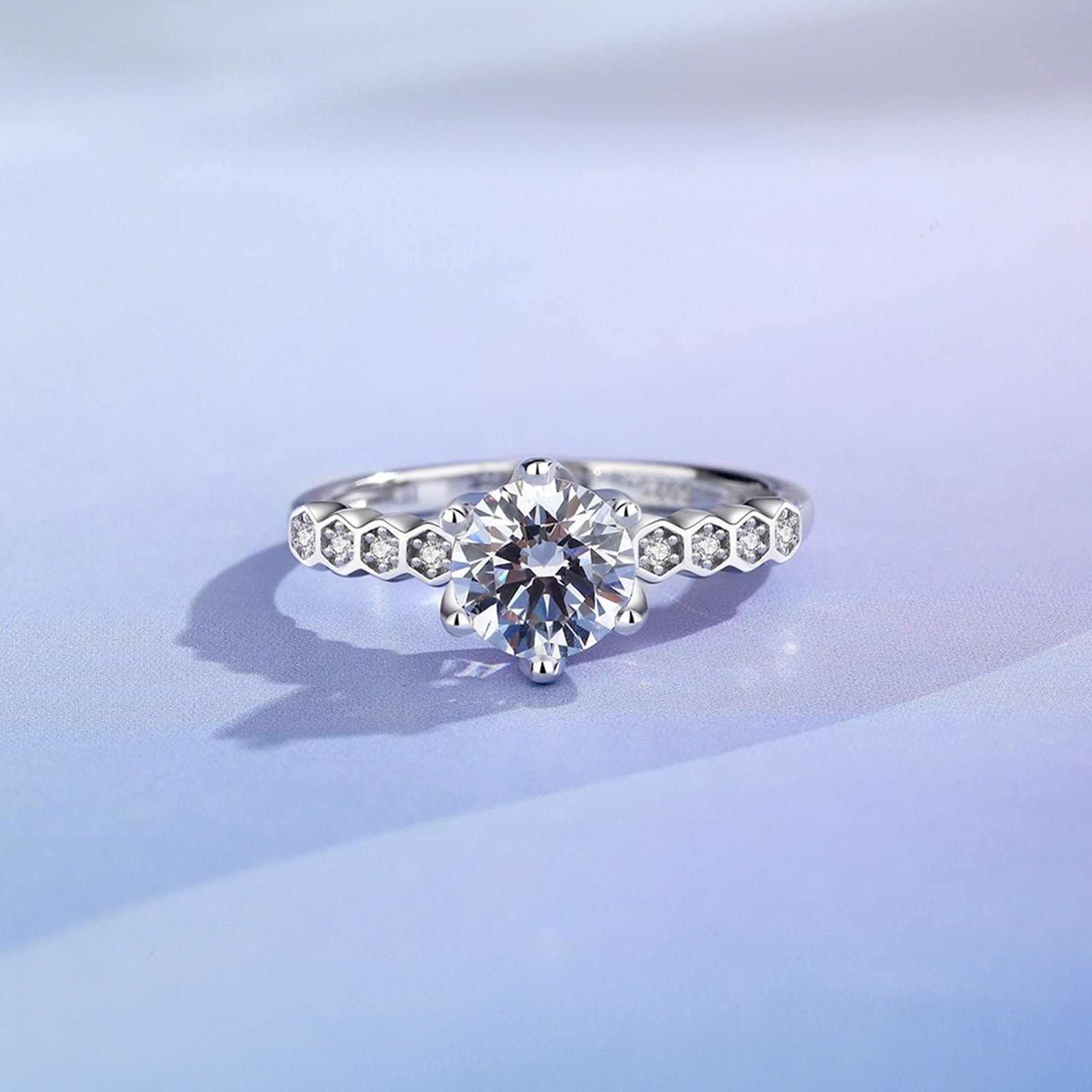 Anillo de compromiso para mujer, oro blanco, elegante, con moissanite de 1 ct, oro auténtico, solitario