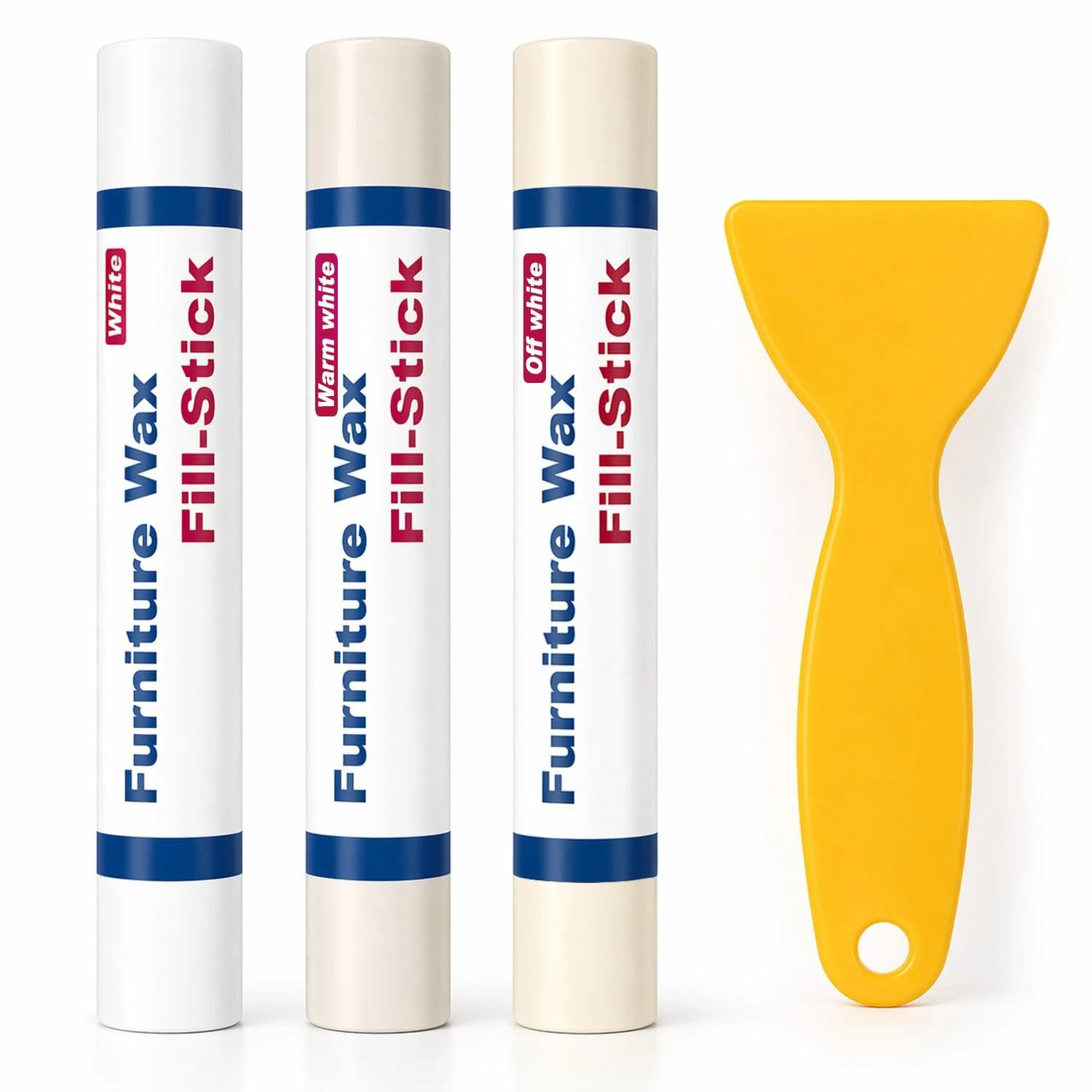 Kenbry Wood Filler Sticks 3 Colors White Wax Fill Stick, Wood Repair Kit for Scratches, Crack, Scuffs, Gouges on Wooden Funiture, Floors, Cabinets, Tables, and Doors-Rub Briskly Repair