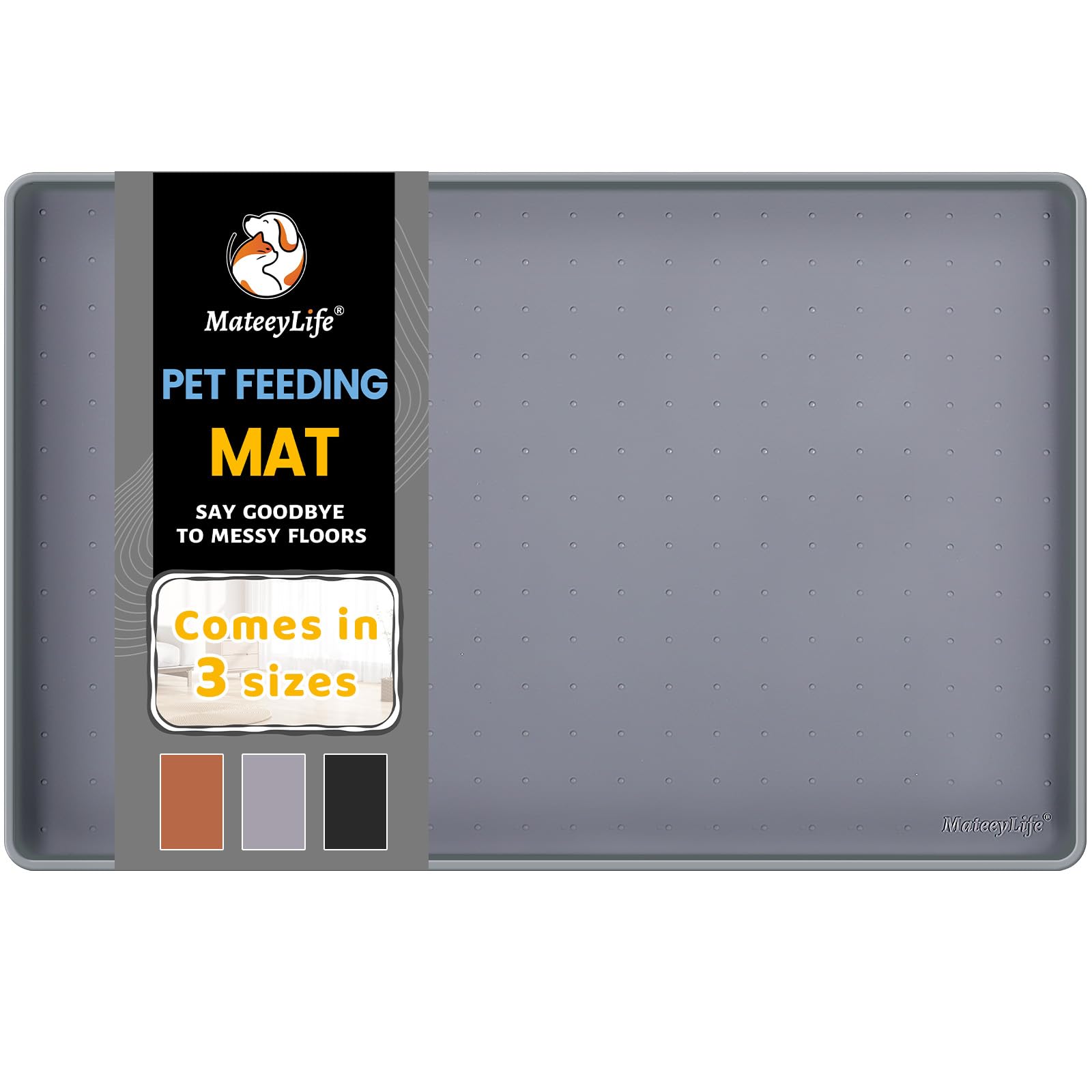 MateeyLife Silicone Cat & Dog Food Mat for Floors Waterproof, Anti-Slip Dog Bowl Mats for Food and Water, Pet Feeding Mats with Lip to Prevent Spills, Pet Placemat for Messy Drinkers to Protect Floors