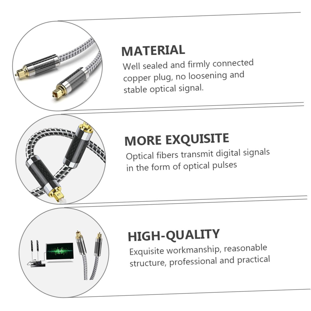 DOITOOL Cavo Audio Ottico da Metri Cavo Audio Digitale Connettori Placcati in Oro Trasmissione senza Disturbi Elettromagnetici