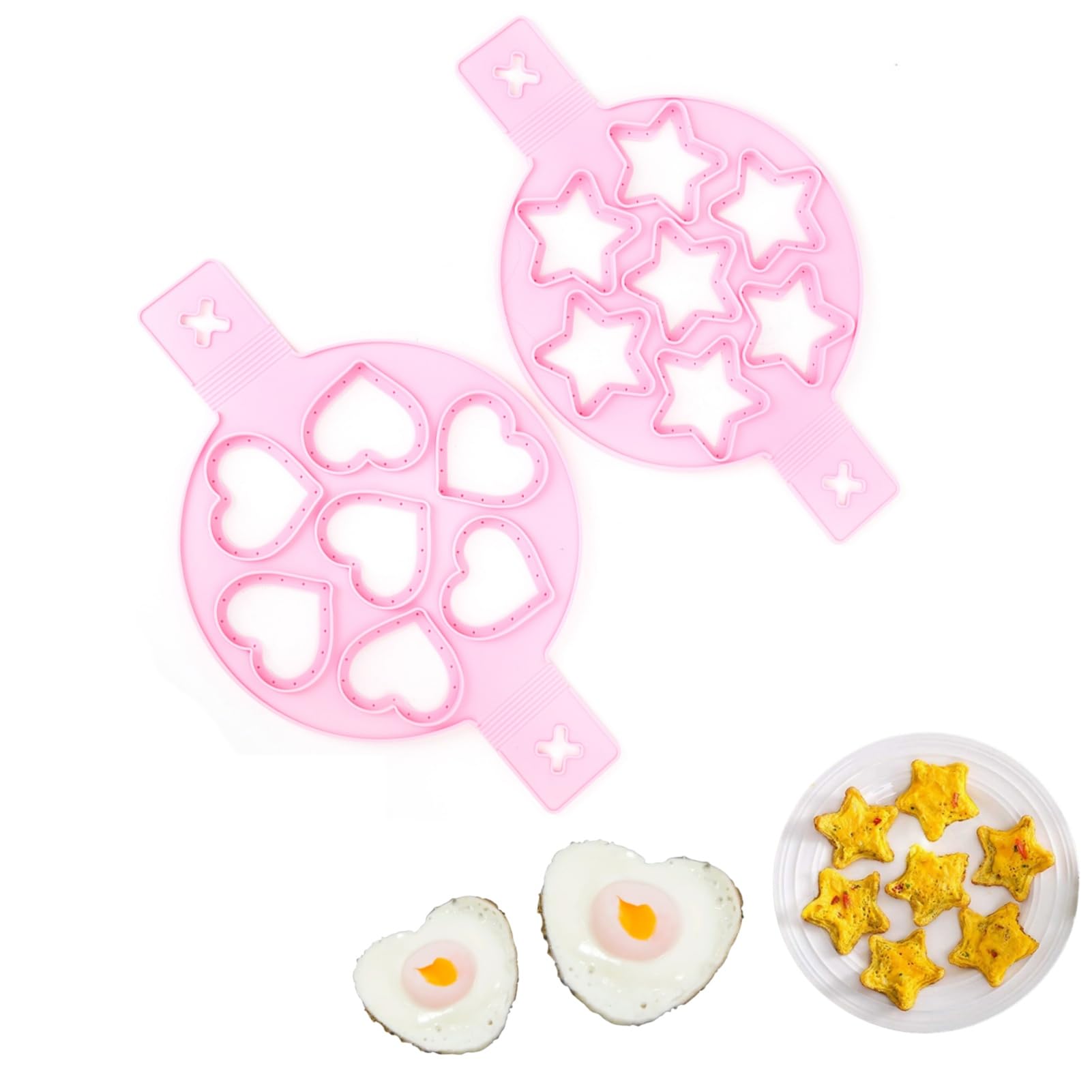 Pancake Making Moldes, 2Pcs Heart and Star Shapes Pancake Maker Nonstick Silicone Pancake Moldes Rings Reusable Silicone Pancake Maker Heart Pancake Moldes
