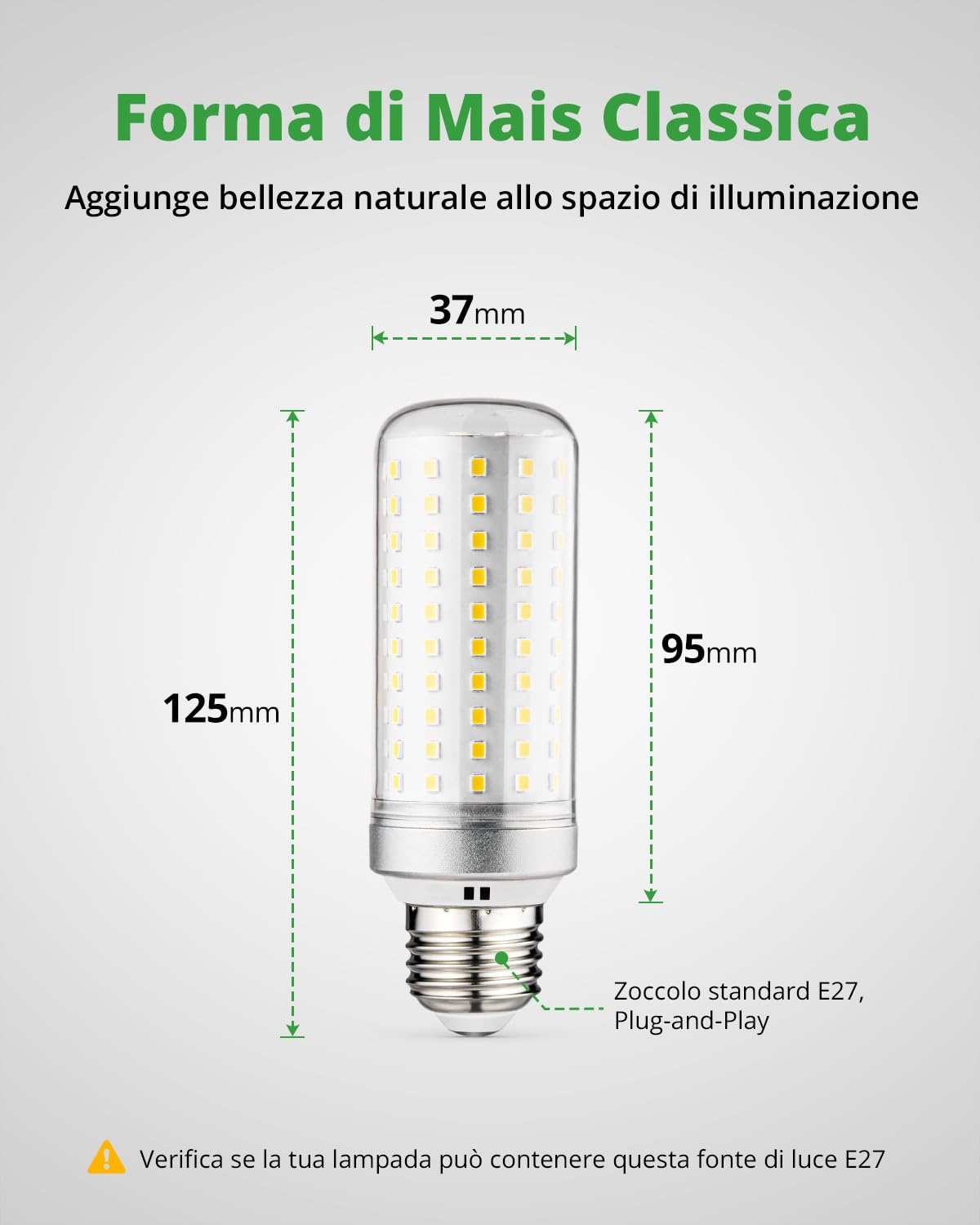 HOMEOW Lampadine LED E27 Luce Naturale 4000K, 25W 2500LM Lampadina LED E27, Equivalenti a 200W Lampada Alogena, Lampade LED E27 Mais Risparmio Energetico, AC 220-240V, Set di 4