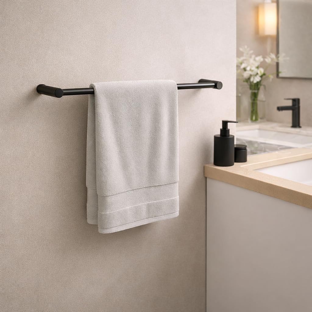 Kon-fort Home Porte Serviette Noir Salle de Bain Acier Inoxydable brossé Mat, Design Exclusif, 40 cm