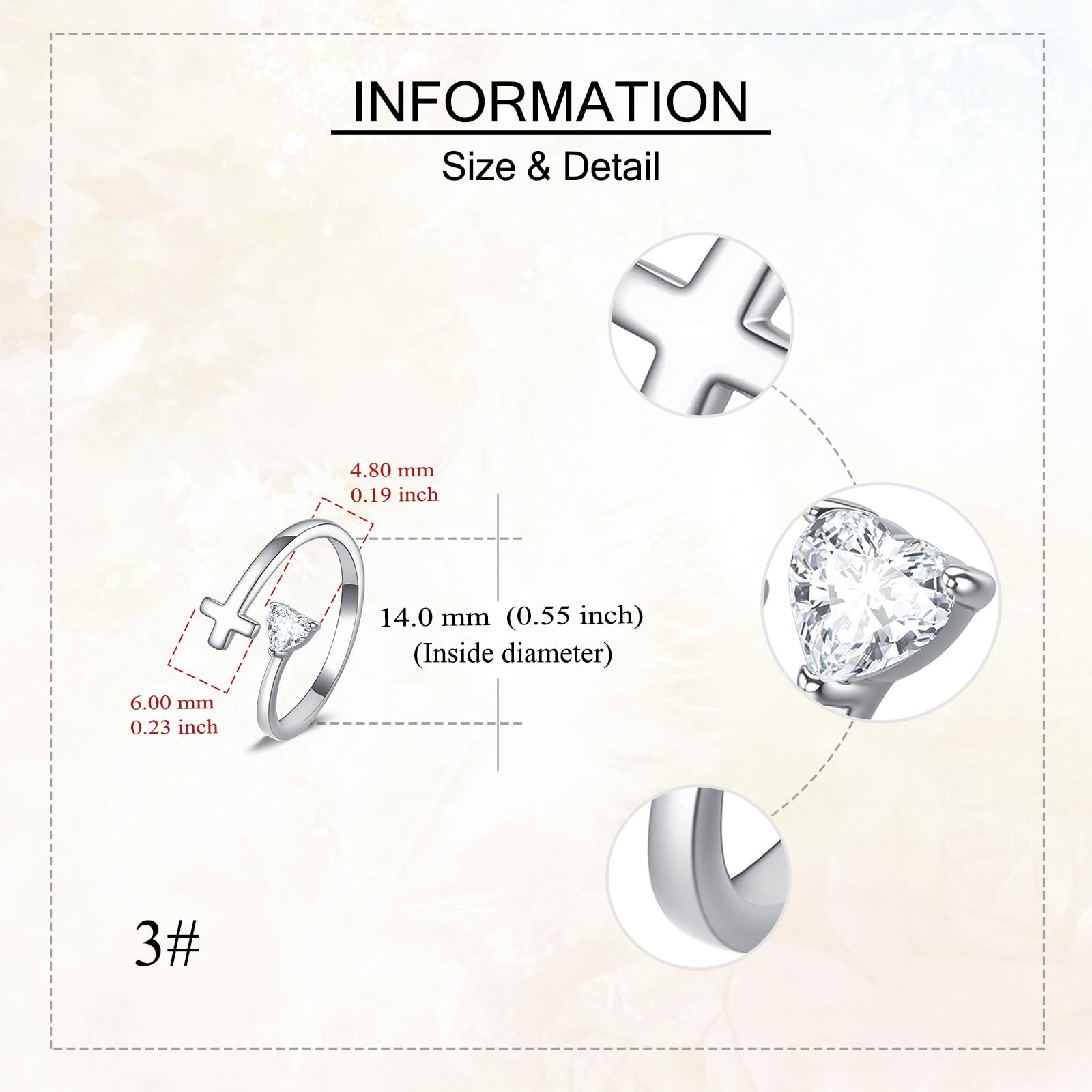 Anello a croce in argento sterling con zirconi, aperto, regolabile, regalo per donne