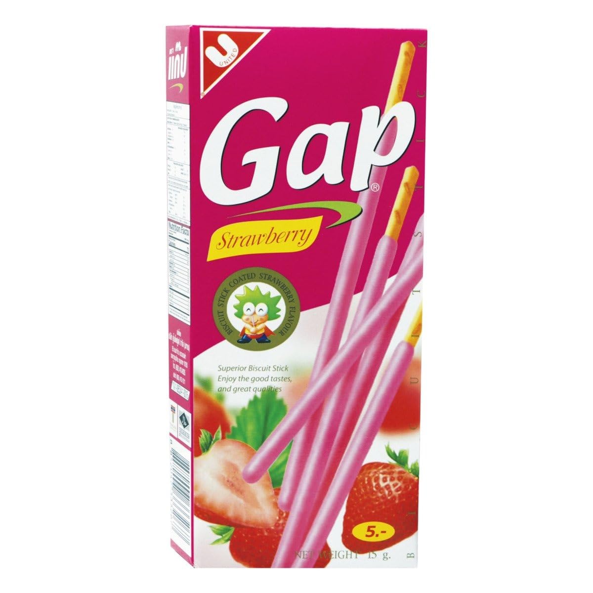 Gap Strawberry Flavored Biscuit Sticks - Sweet & Tangy Treat - Crunchy Biscuit with Delicious Strawberry Coating - Pack of 12