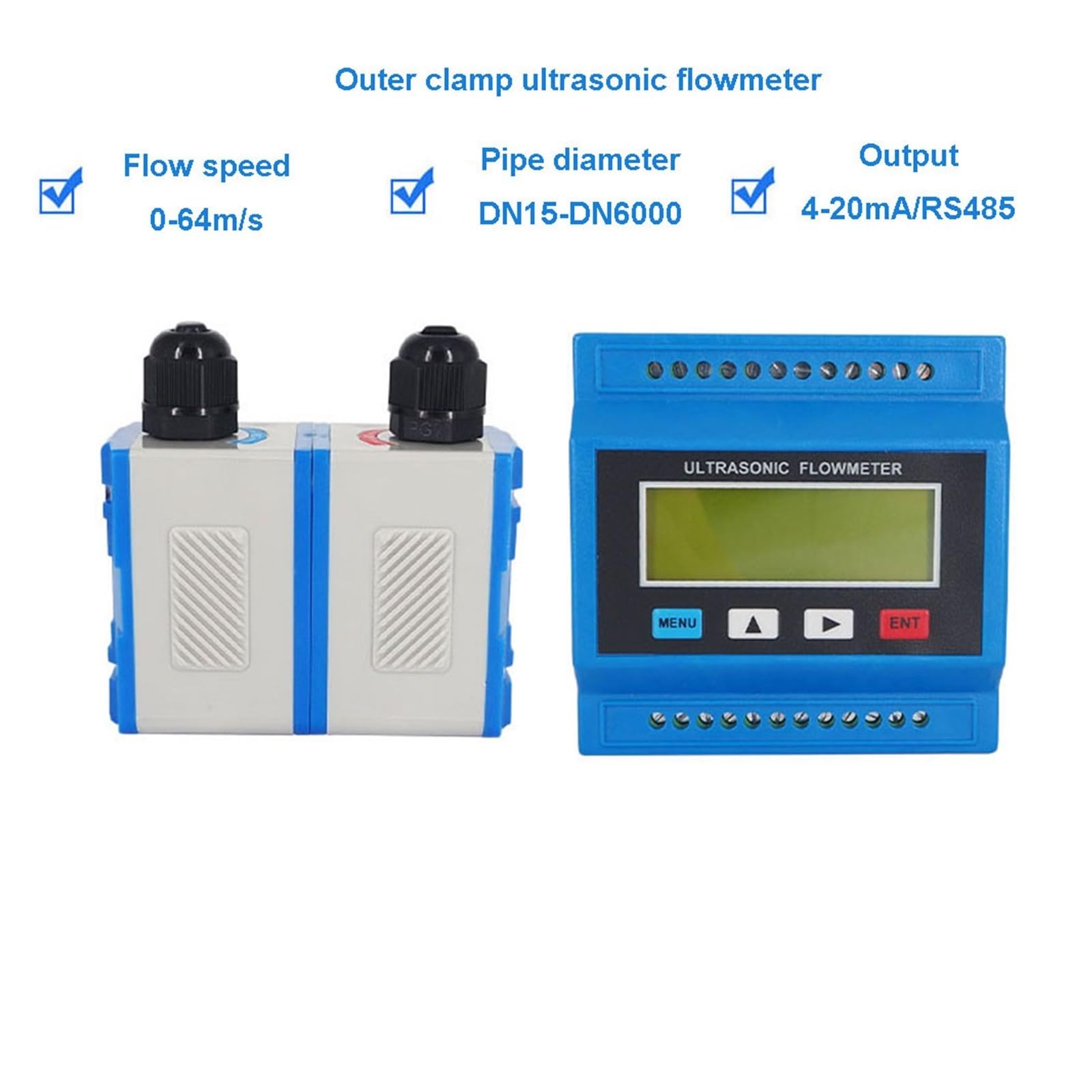 Medidor de flujo de agua, Medidor de flujo ultrasónico alta temperatura, medidor velocidad líquido segmento tubería enchufable con clip externo portátil(HT Probe DN300-6000)