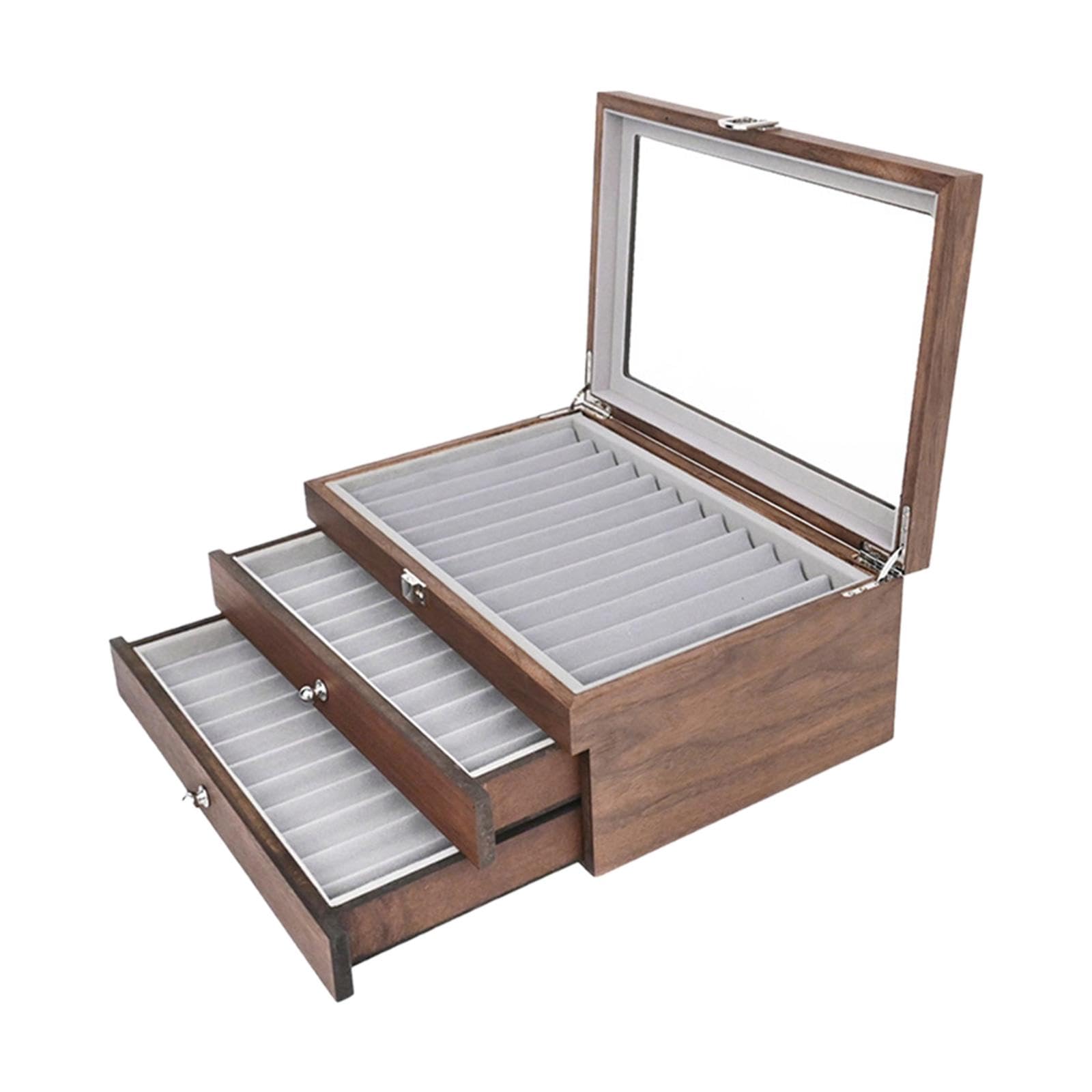 Generic 3 Stöckige Stiftebox Aus Holz mit 34 Fächern Und Transparentem Deckel – Ideal für Bürobedarf Und Als Aufbewahrungsbox, Schwarz