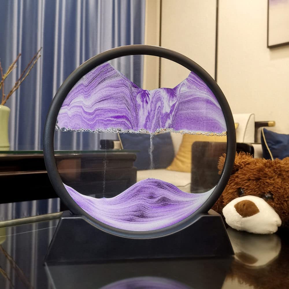 Sable mouvant rotatif Youther 10" violet | Sablier liquide 3D et ornement maison créatif