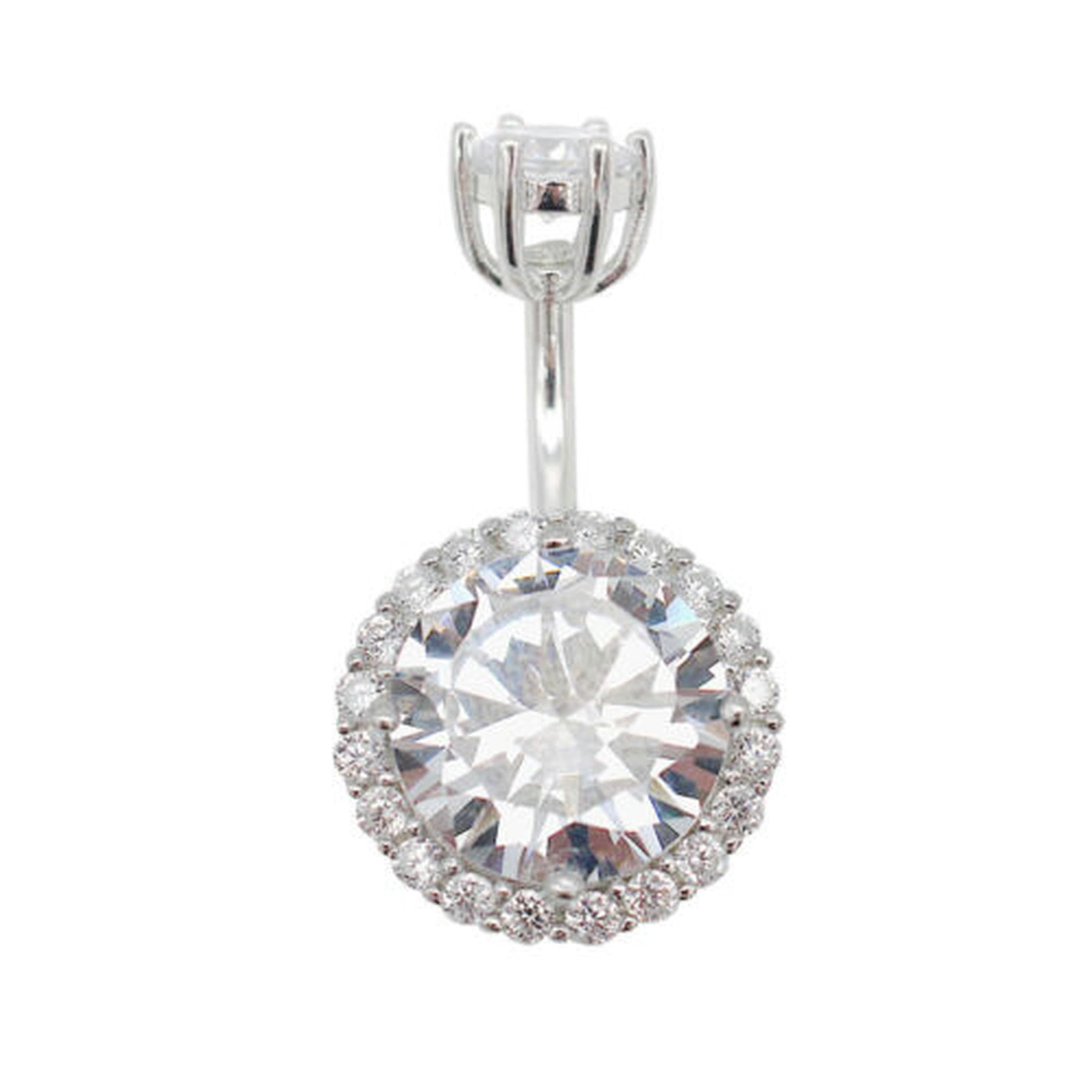 Piercing all'ombelico con Barra in Cristallo CZ Trasparente Rotondo in Argento Sterling 925 A1893-C-6mm-Clear