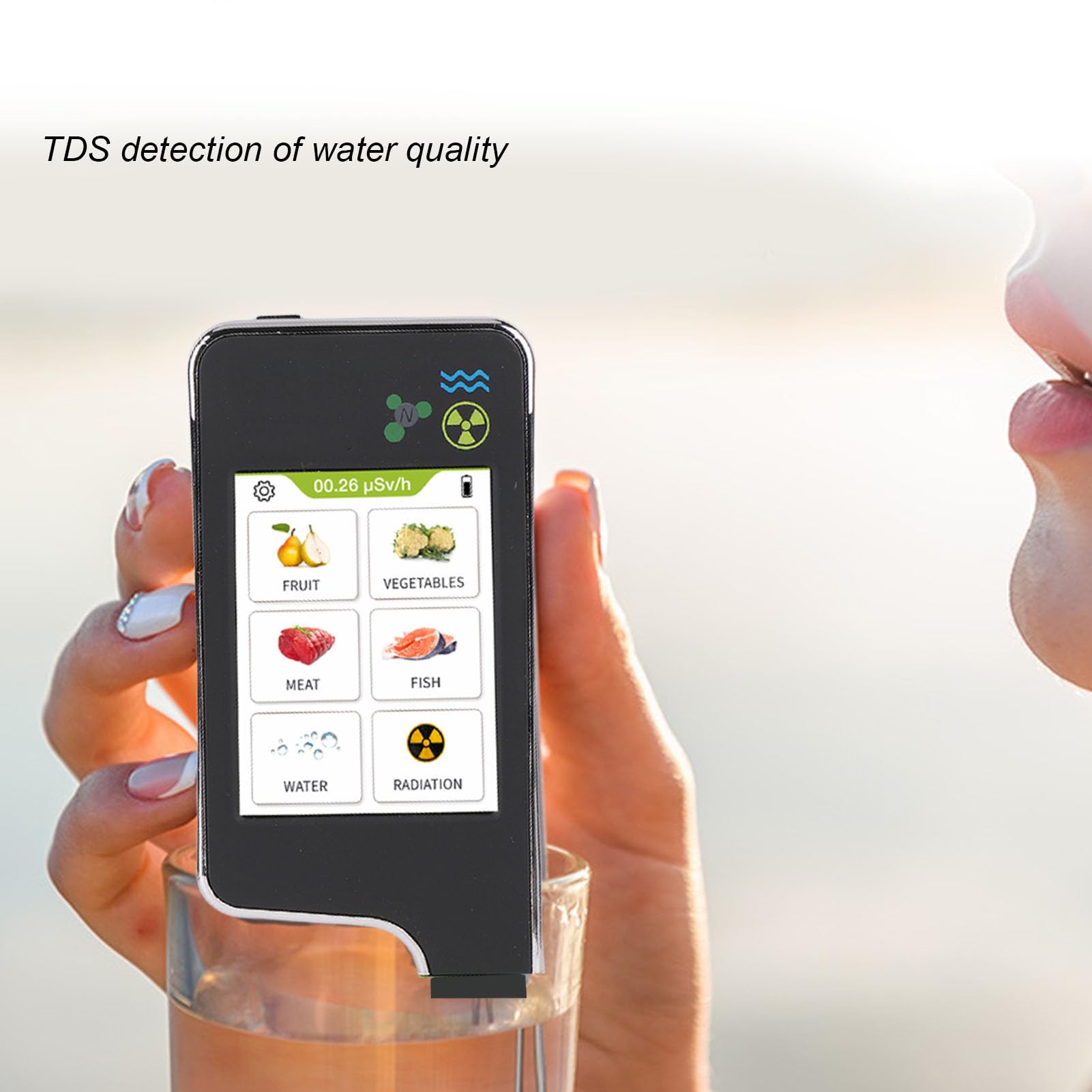 Tragbarer Nitrat -Tester, Strahlungsmessgerät für Wasserqualitätsdetektor mit Legierungssonde für Zuhause, Labor, Pflanzen, Aquarien