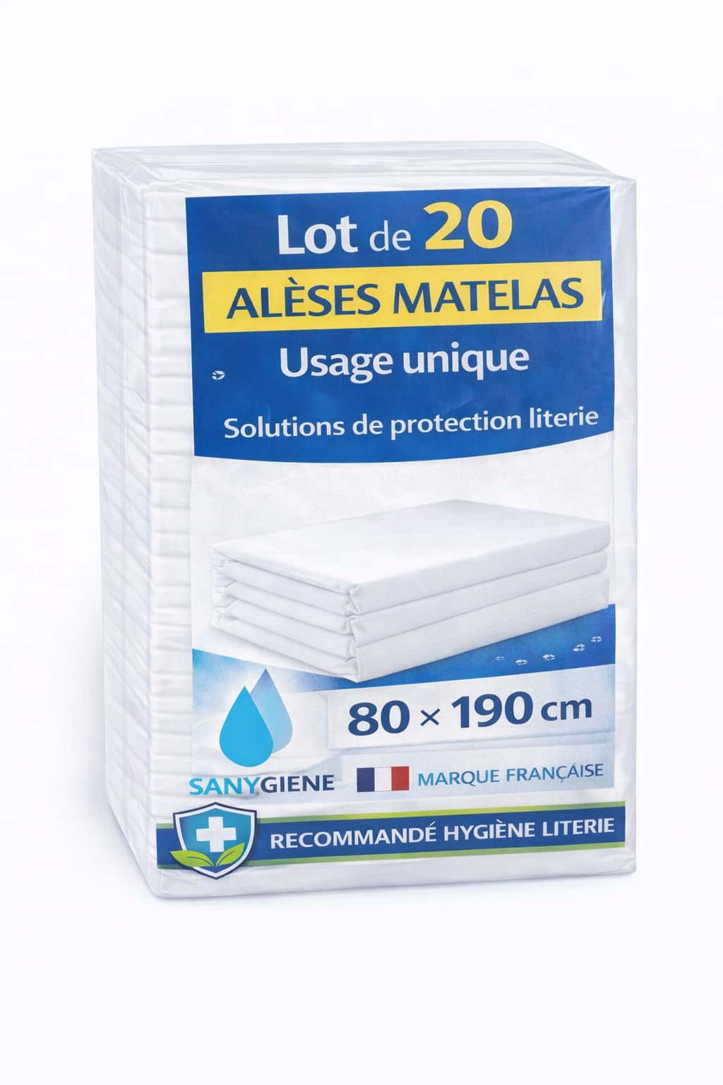 Alèse Matelas Jetable 80 X 190 cm | Lot de 20 Protections Type Plateau Lit 1 Place | Fixation par Elastique | Hygiène Protection Literie | Tourisme et Médical