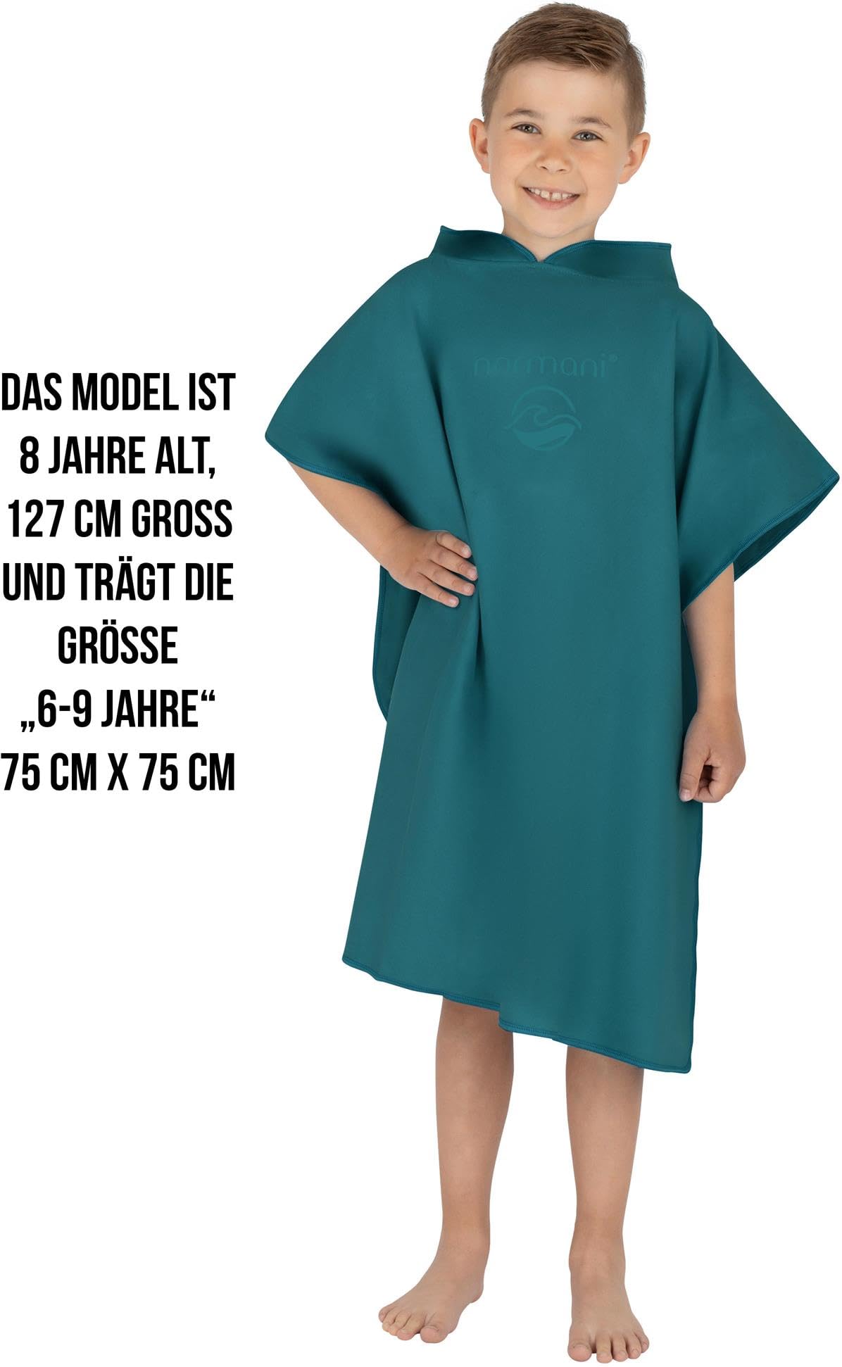 normani Kinder Mikrofaser Badehandtuch Strandtuch Badeponcho mit Kapuze aus 80% recyceltem Material für Jungen und Mädchen von 2-13 Jahren