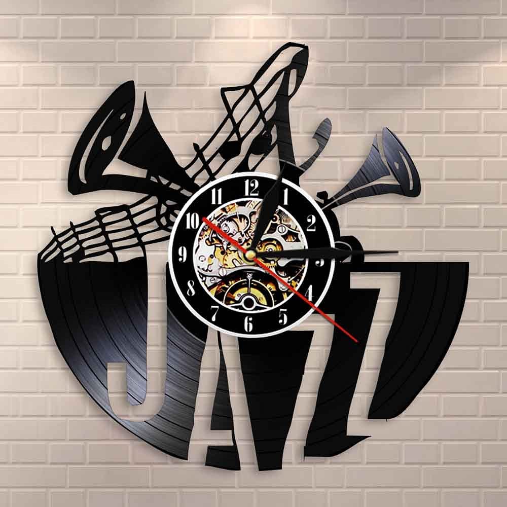 Jazz Art Minimalista Strumento di Musica Classica Vinile Record Orologio Originale Home Decor Jazz Vintage Lp Wall Art silenzioso Orologio da parete Dia 30cm 7 colori Changable Wall Record Art Orologi