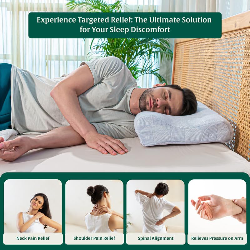 Image of The White Willow Memory Foam Orthopaedic Extra Neck Support Bed Pillow for Sleeping with Removable Pillow Cover (22.5 inch L x 14 inch W x 4 inch H) Blue