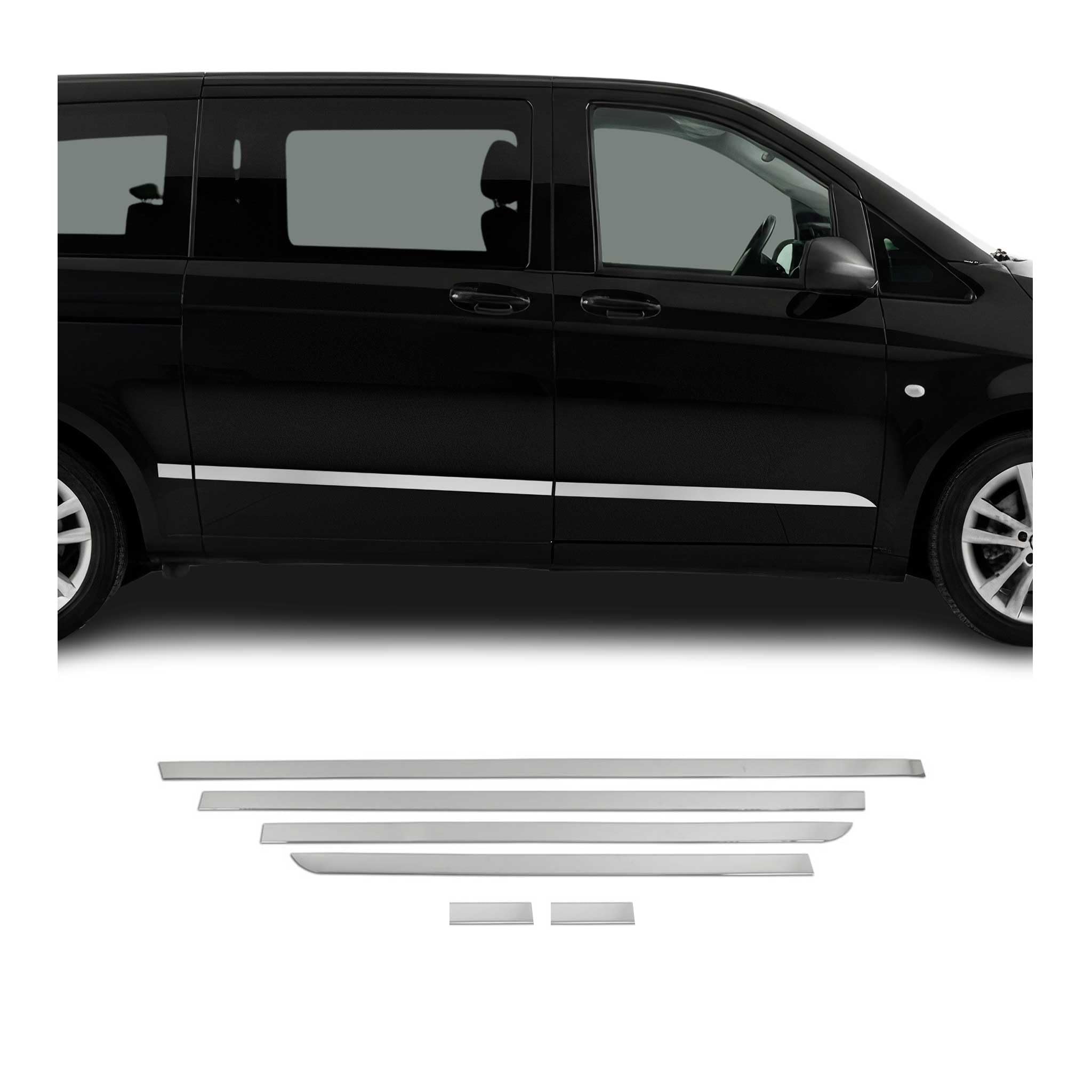 OMAC Seitentürleiste Türschutz Compatible con Mercedes Vito 2014-2026 L3 Langer Schiebetür Cromado