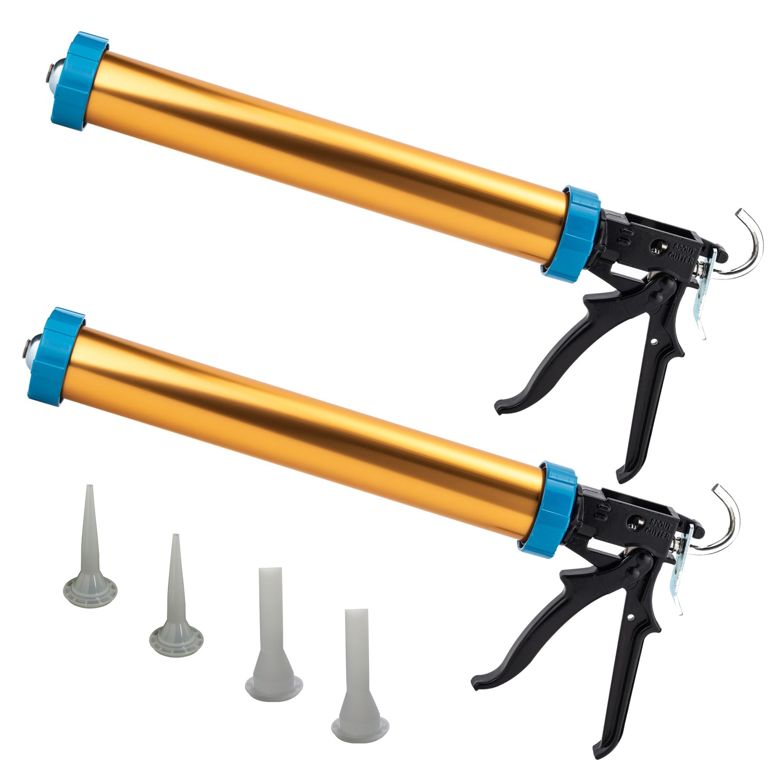 ANZHUO Professional Sausage Caulking Gun, Gold Aluminum, 19 Inch, Heavy Duty Manual Applicator with Drip-Free Design for Window, Door, Tile