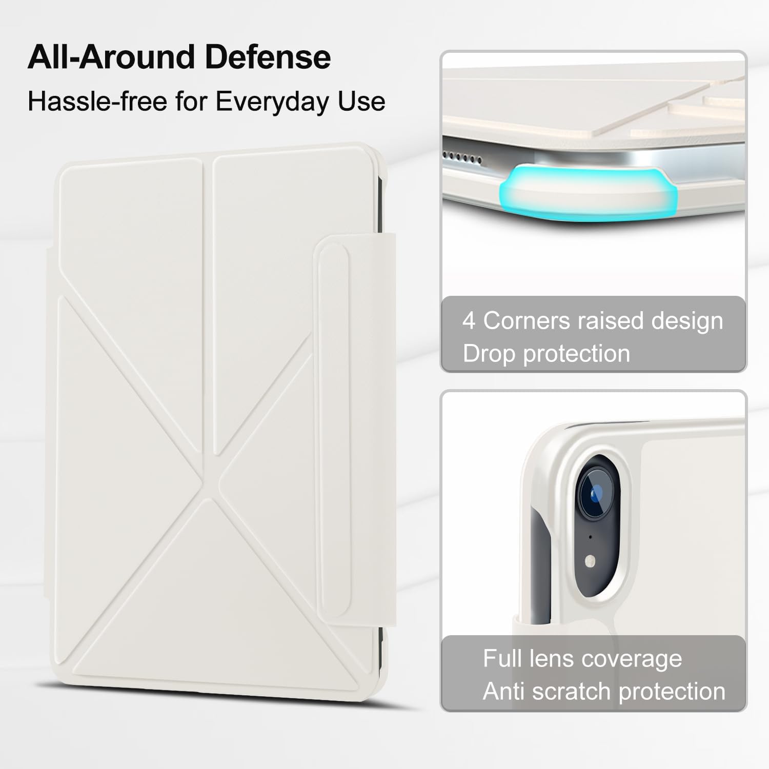 for iPad Air 11 Inch Case M3/M2 (2025&2024)Slim Powerful Magnetic iPad Air 5/4 th Case 10.9 Inch,4 Standibg Angles,Vertical Stand Cover,with Auto Wake/Sleep and with Pencil Holder - Cream White - Image 7