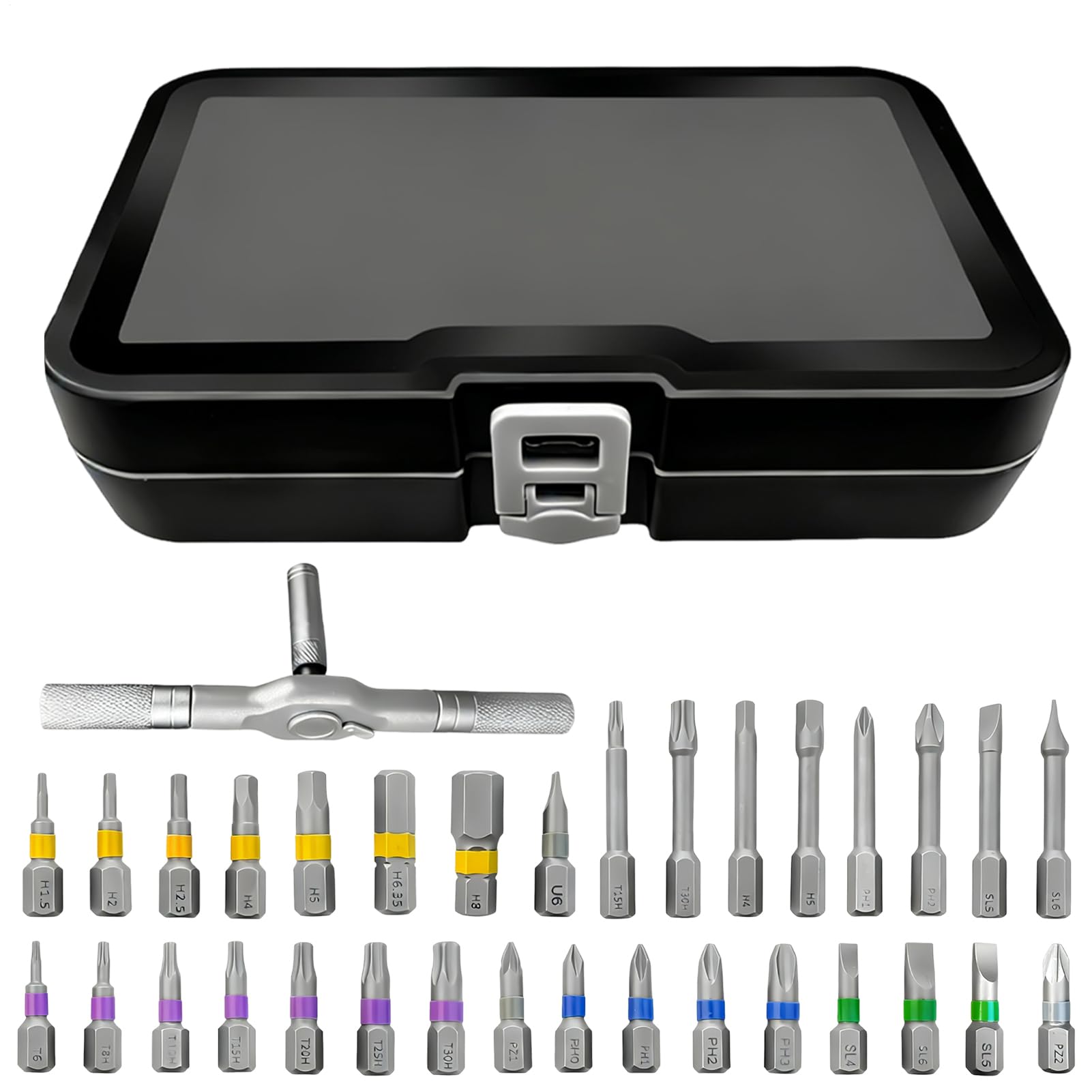 Screwdriver Set, Ergonomic T-Crank with Ratchet – Repair Tool Kit | For Beginners Professional Father Husband Glasses Bicycle Watch Furniture