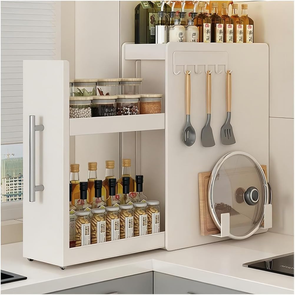 JYBNBBE Metal Storage Shelves with Pull-out Design, Durable Organizer for Pantry, Closet, Kitchen, and Laundry Room (White 3 Tier 18.5cm)