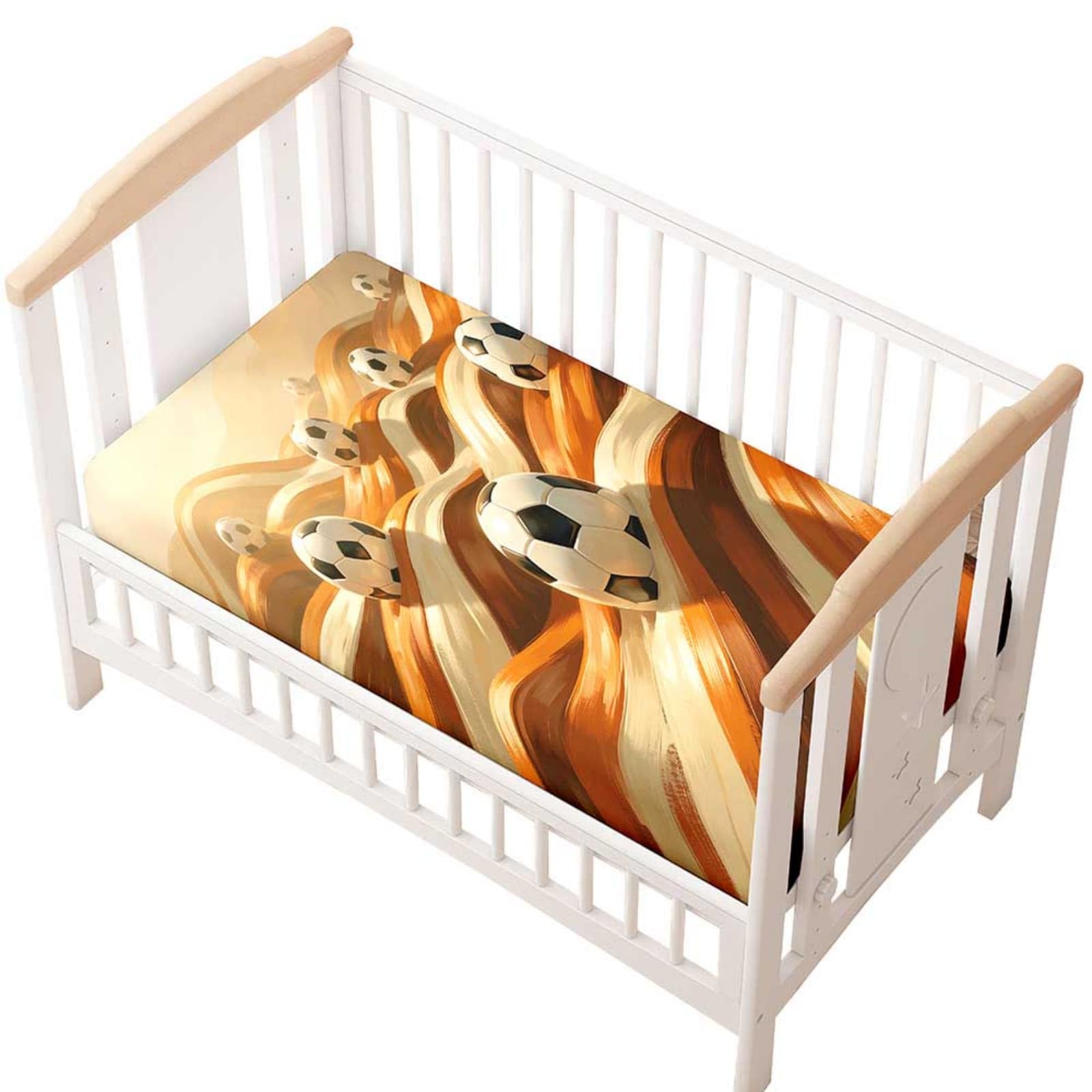 Odot Cot Bed Fitted Sheet, Moses Basket Fitted Sheet 3D Football Pattern Soft Microfibre Crib Bedsheets Bassinet Bedsheet Mattress Protector for Kids Boy Girl (Soccer Ball,75x30cm)