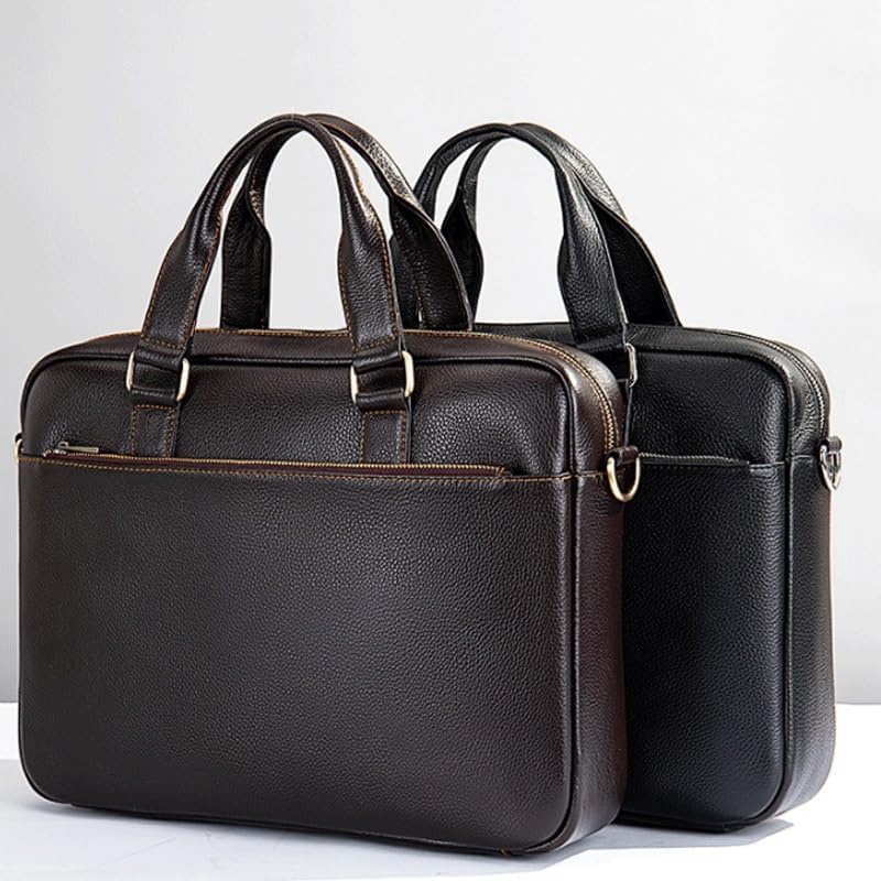 Business commuting Men's Horizontal Crossbody Briefcase Leather Hand bag Daily routine image 5