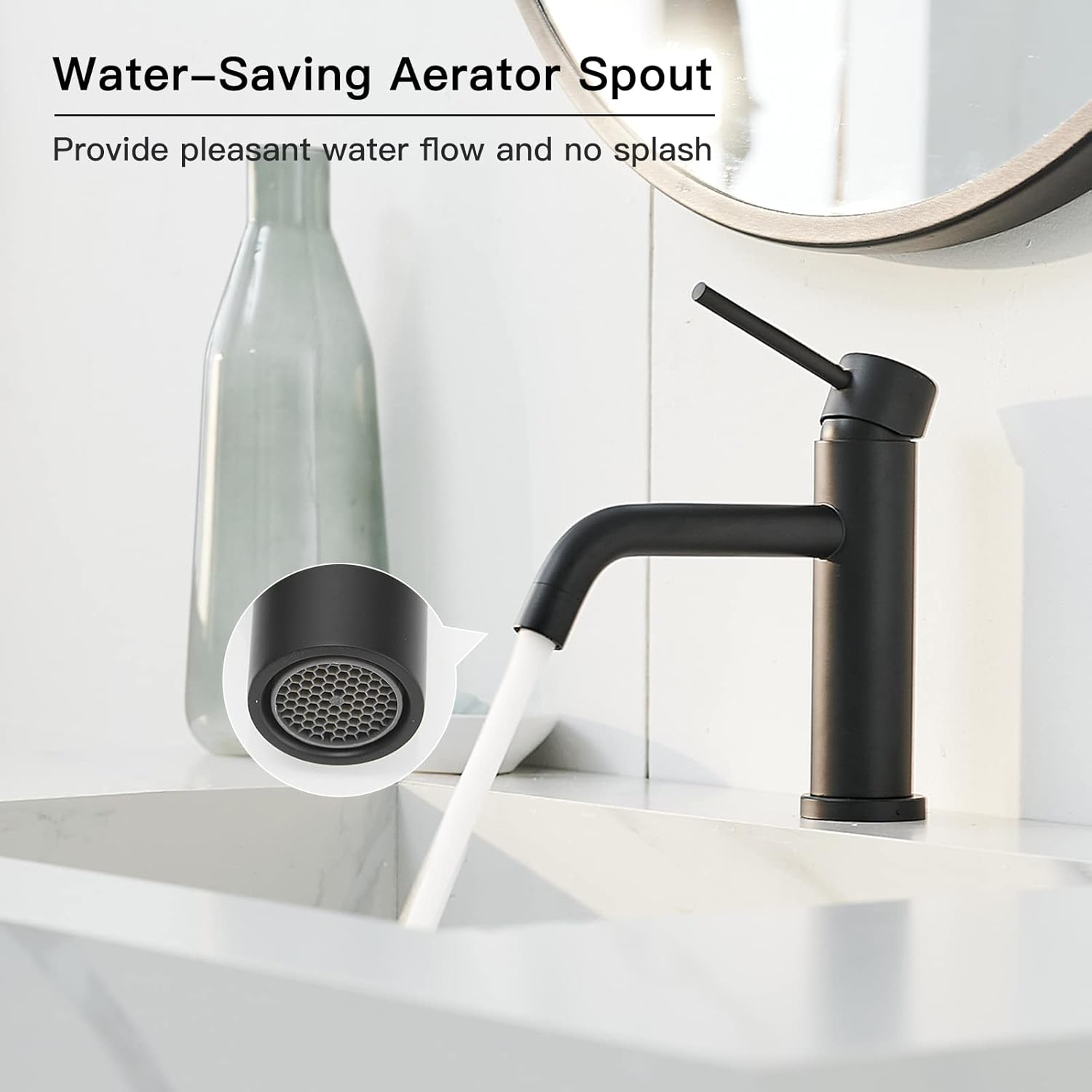 Homevacious Black Bathroom Faucet Single Hole Single Handle Bathroom Vanity Sink Faucet Stainless Steel with Pop Up Drain Assembly and Faucet Supply Hose Modern Lavatory Sink Basin Faucets Mixer Taps