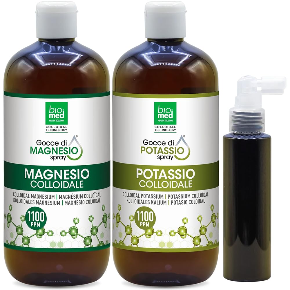 BIÒMED Magnesio e Potassio Colloidale Spray, Flaconi da 500ml, 1100 PPM, Formula Avanzata per Equilibrio Elettrolitico + FLACONE VUOTO DA 100ML IN OMAGGIO