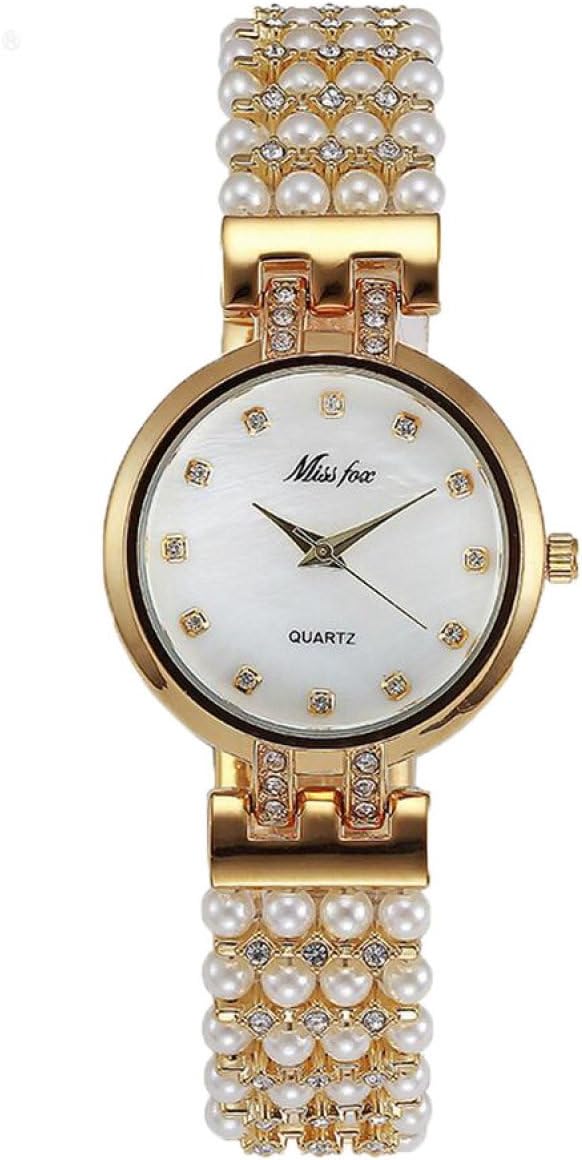Pearl Strap Alloy Waterproof Round Watch Quartz Watch Spiral Crown Pointer Ladies Watch