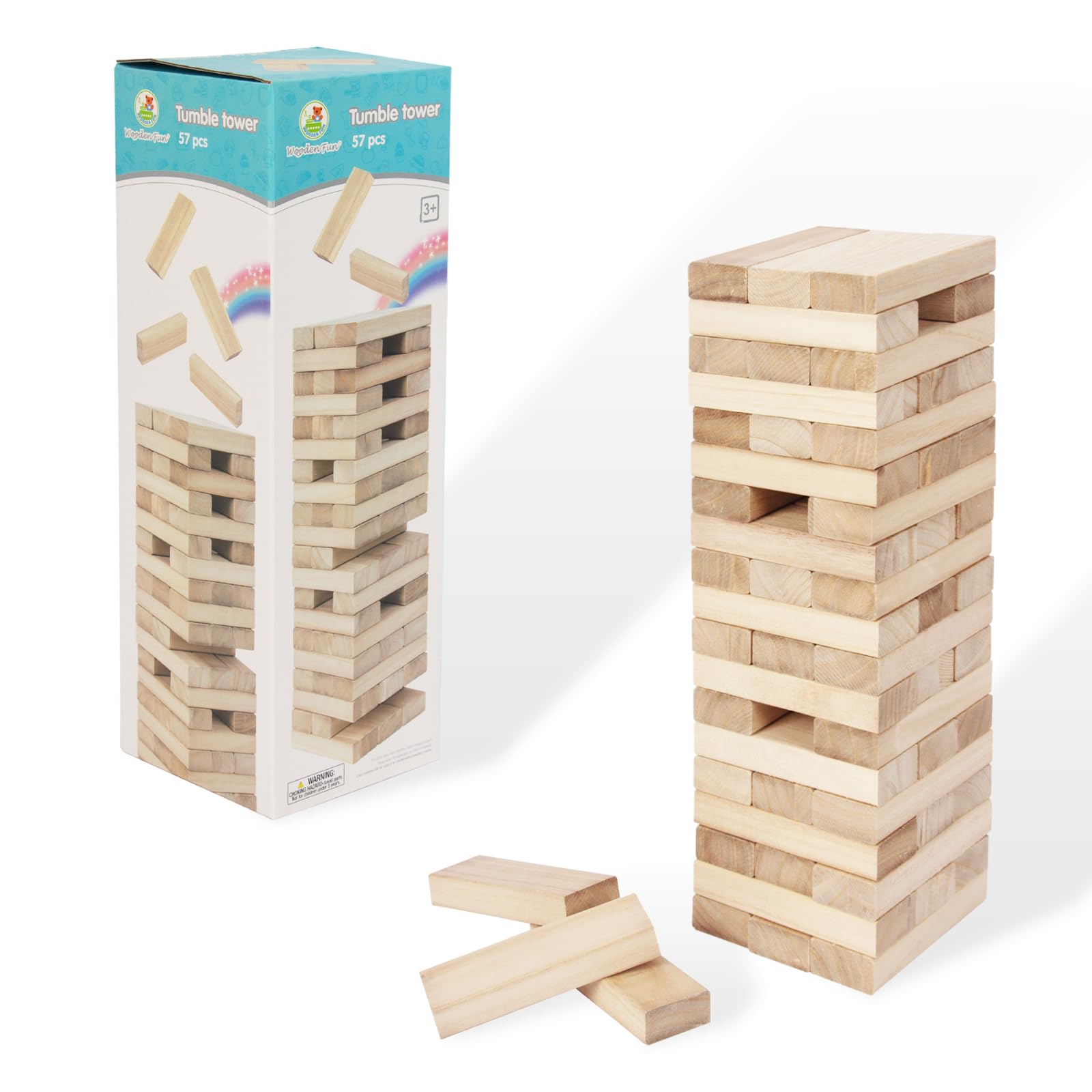 WOODENFUN Torre gigante in legno impilabile da 0,4 m – 1,2 m grande Tumble Tower giochi Jumbo Toppling Blocks giocattolo per bambini, adulti e famiglia (colore legno)
