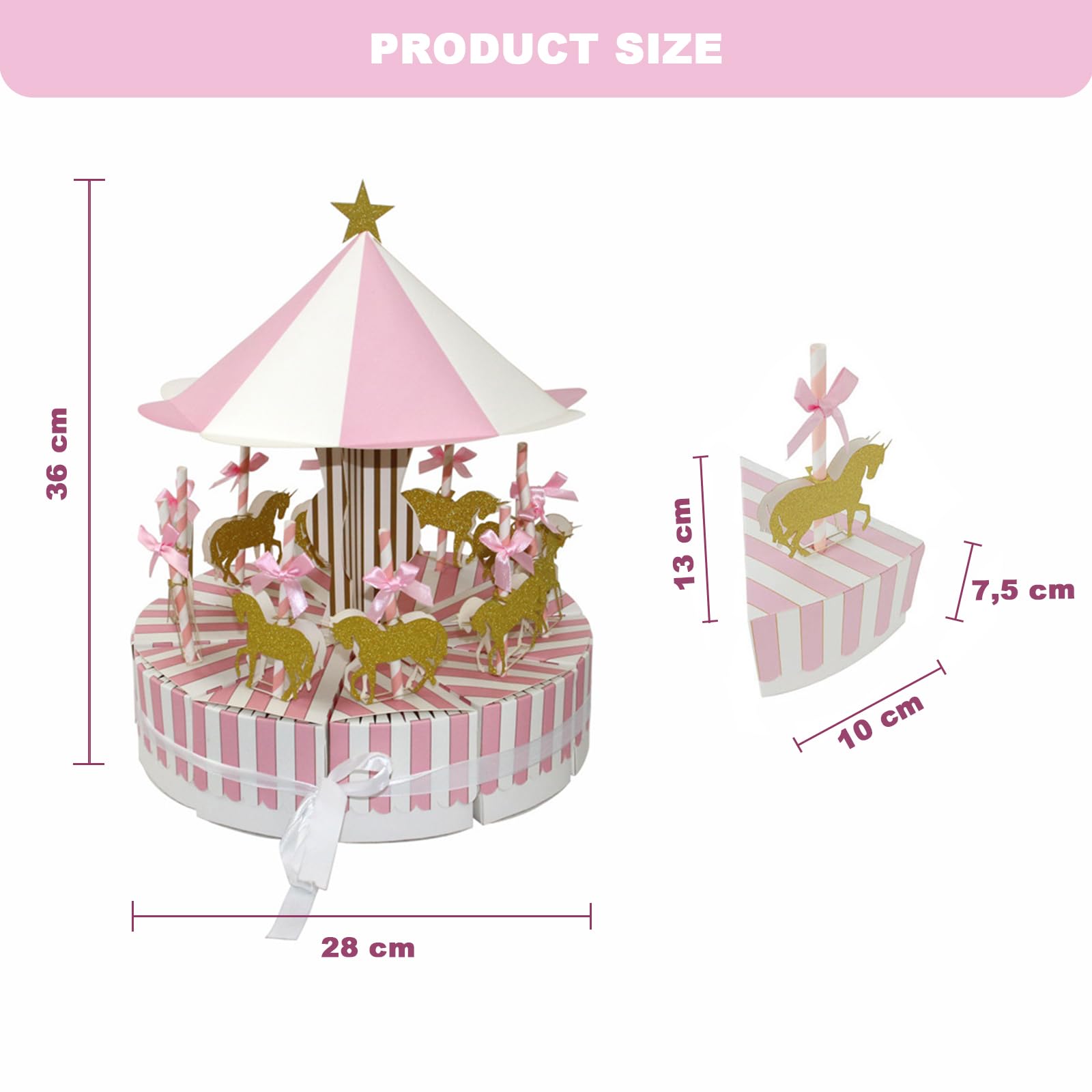 Scatola Di Carta a Forma Di Carosello, Scatole Regalo per Feste di Nozze, Per Dolci Per Feste E Compleanni, 1 Set Composto da 10 Pezzi, Rosa