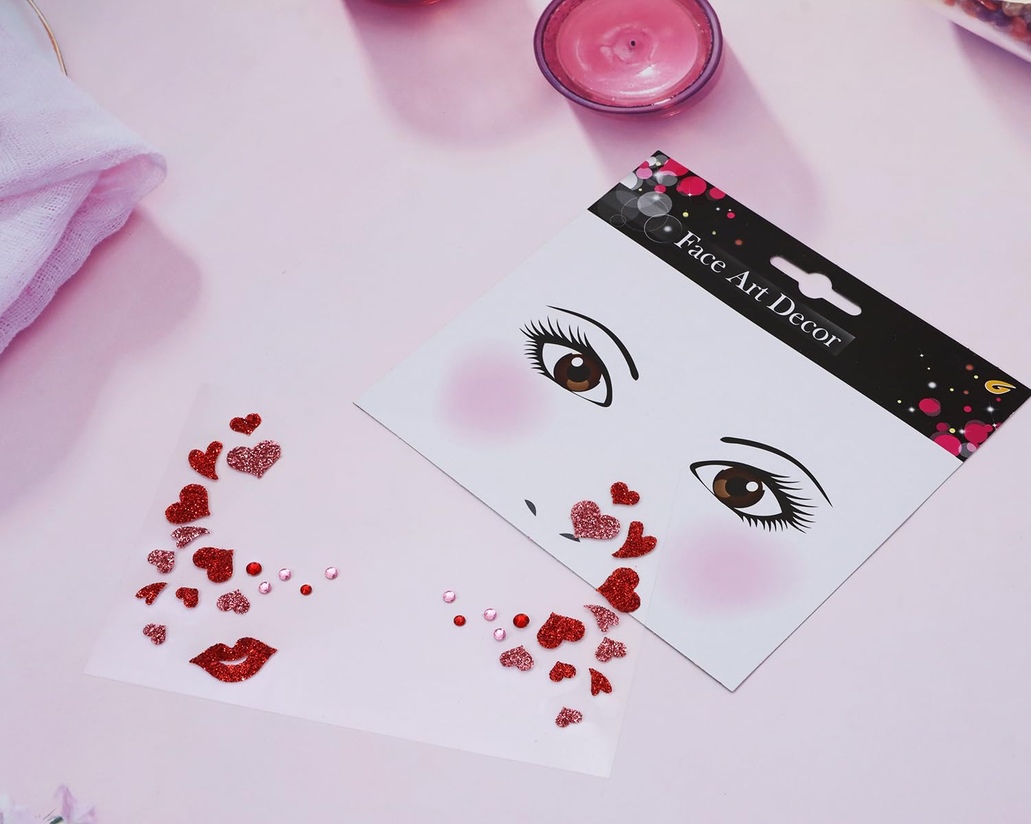 Penta Angel Heart Face Sticker Jewels Stick On Face Costume Gems Self-Adhesive Valentines Day Halloween Makeup Sticker for Festival Holiday Party Dress Up Accessories