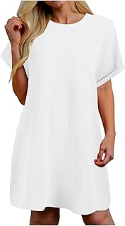 Genérico Vestido corto casual con cuello redondo y manga corta para mujer, color liso, holgado, con bolsillos, colección Primavera-Verano de talla grande