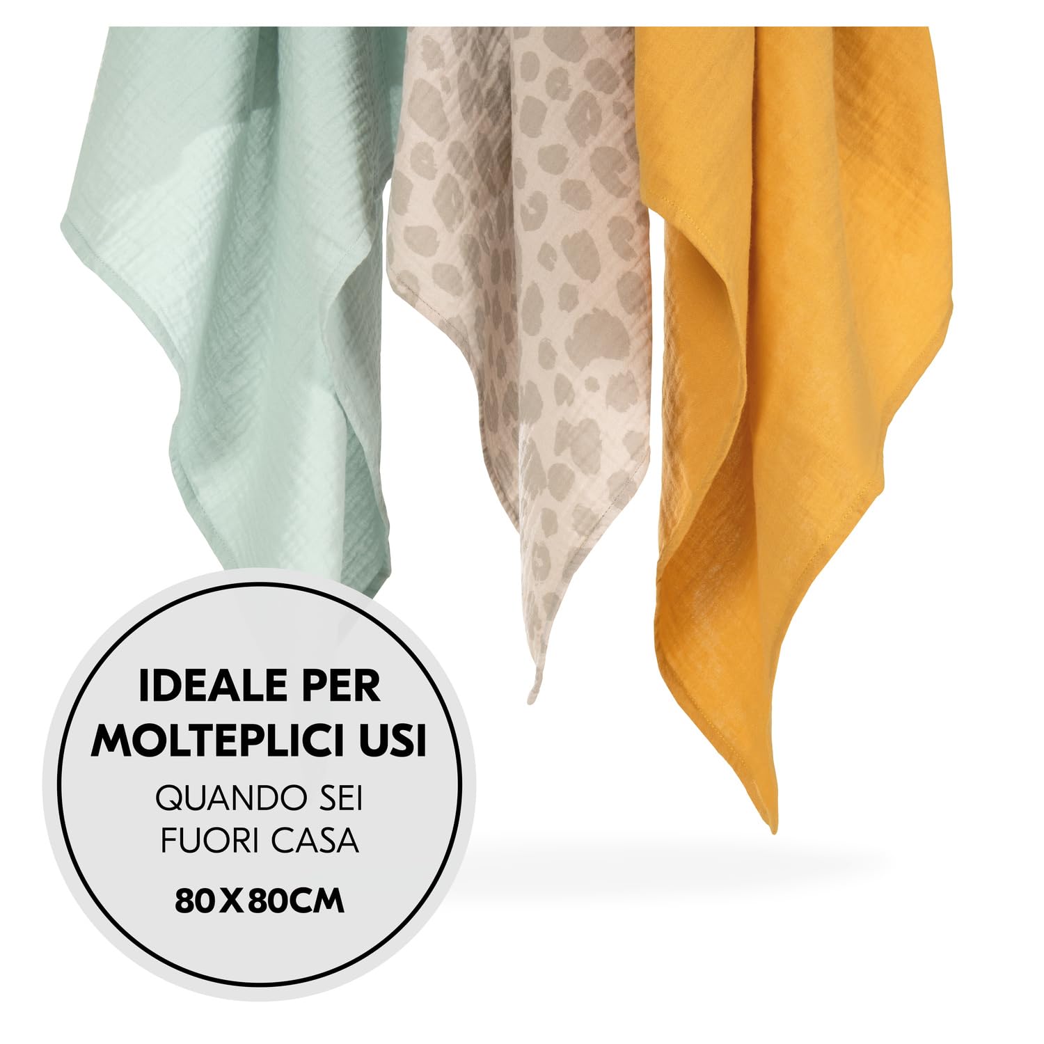 Hauck Cuddle N Clean Set 3 Pezzi Mussole Neonato 80 x 80 cm 100% Cotone Traspirante