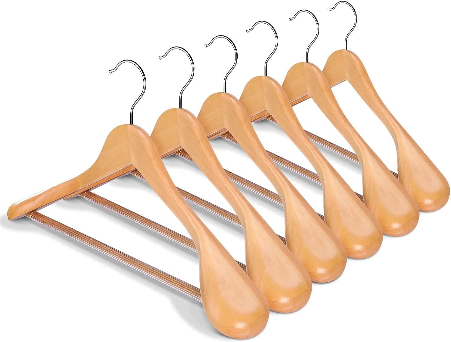 6PCS Wood Clothes Hanger Natural Wooden Suit Hangers Smooth Finish Solid Wood Coat Hanger High-Grade Jacket Hanger for Dress Jacket and Heavy Clothes Hanger