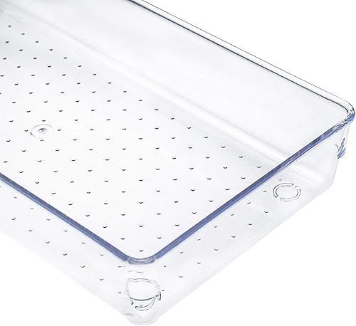 Miniatura 3 de Kingrol Paquete de 4 bandejas organizadoras de cajones transparentes, 15 x 6 x 2 pulgadas, contenedores de almacenamiento divisores de cajones de