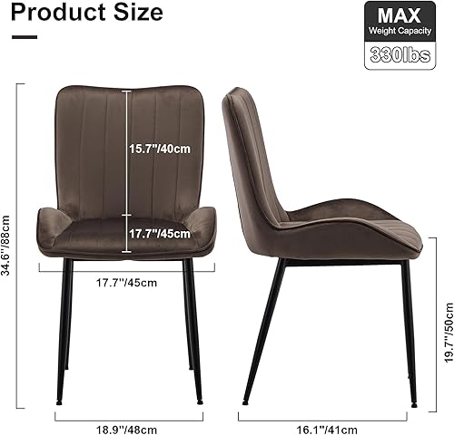 Miniatura 3 de TUKAILAi Juego de 2 sillas de comedor tapizadas de terciopelo con patas de metal resistentes, silla de escritorio moderna de terciopelo de mediados