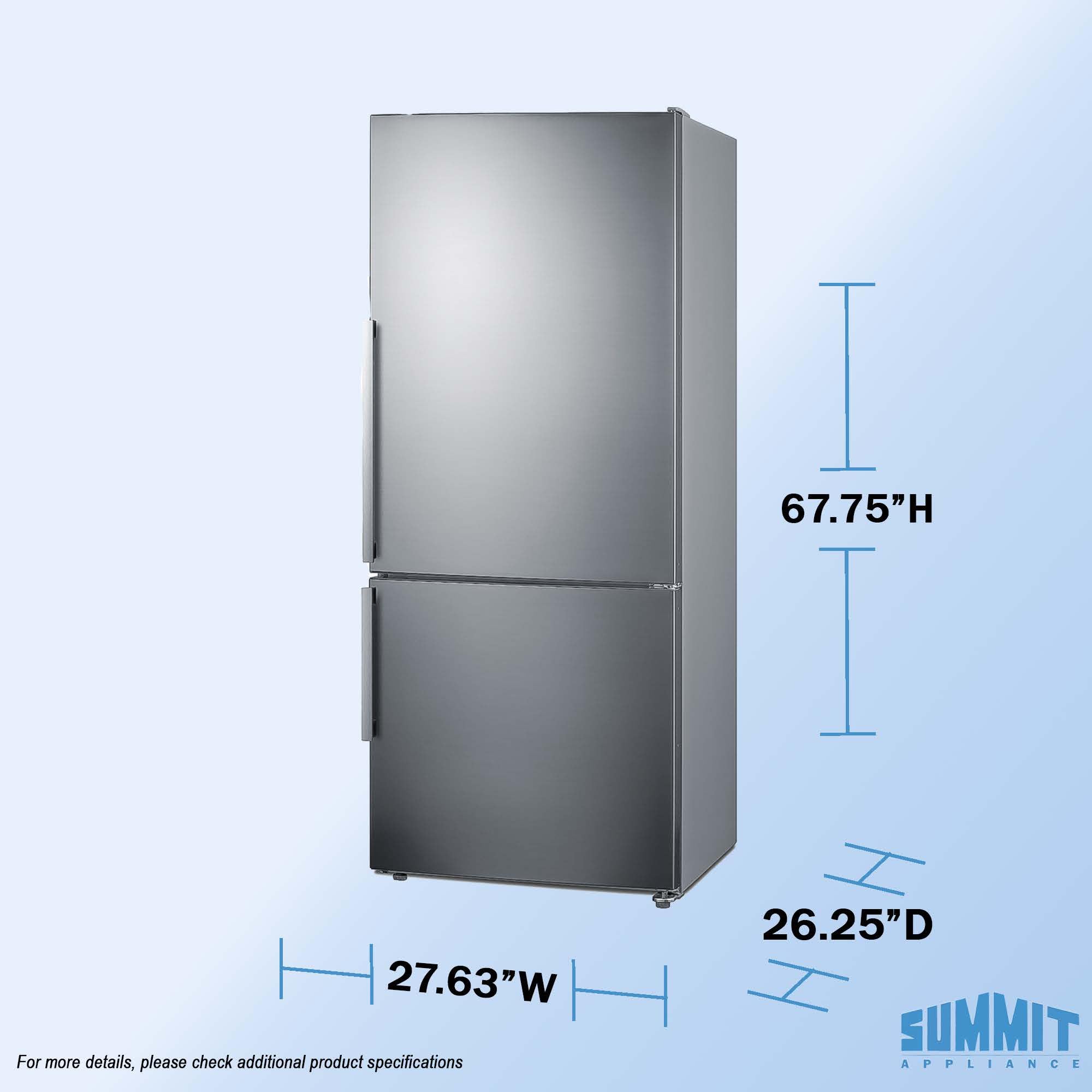 Summit FFBF284SSIM 28" Wide Bottom Freezer Refrigerator, Icemaker, 13.8 cu.ft, Stainless Steel Door, LED Lighting, Energy Star Certified, Perfect for Apartments and Small Kitchen on Fridge.com