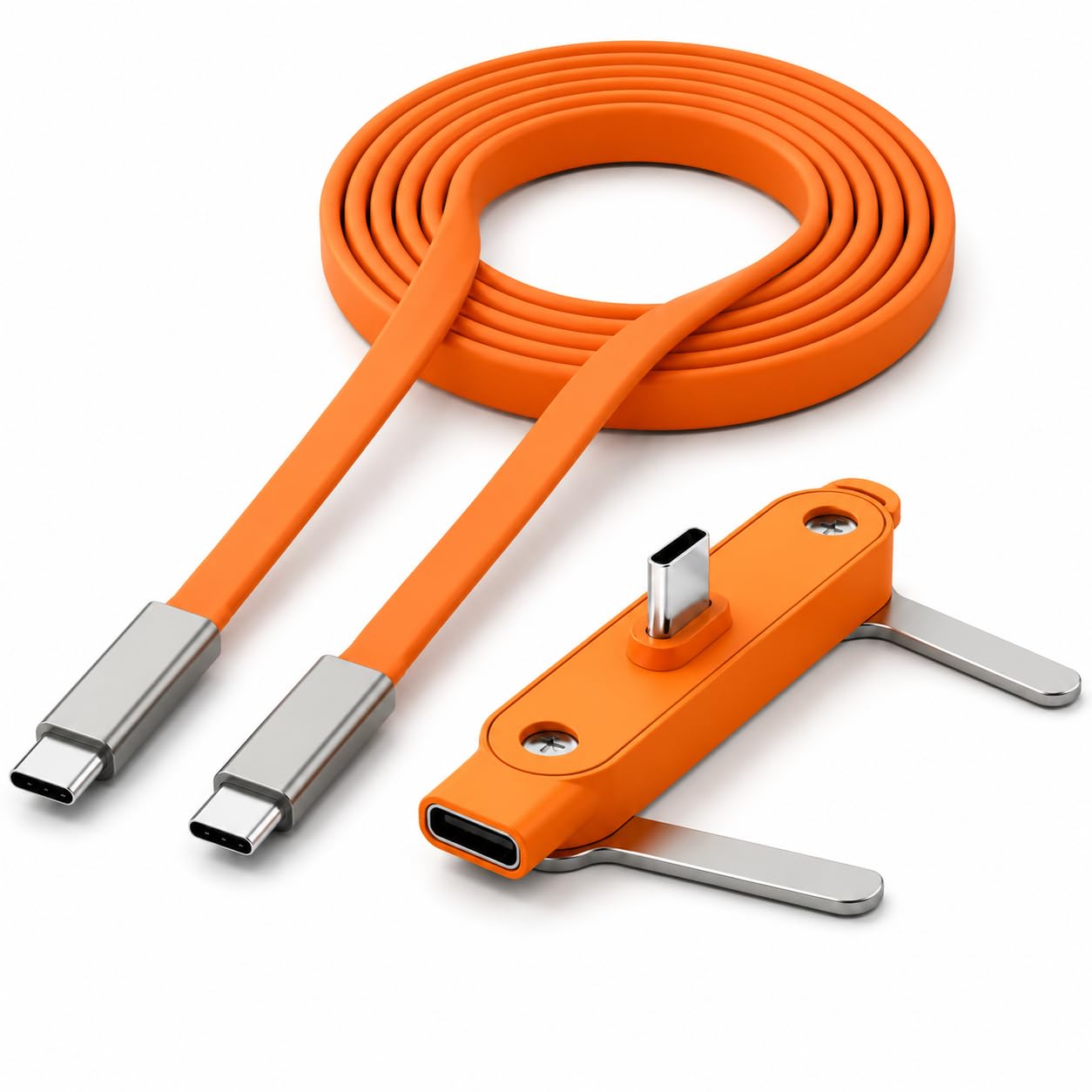240W Type C to Type C Fast Charging Cable with Foldable Phone Stand, 150CM USB C Data Cable for Mobile, Tablet, Laptop, Gaming, Desk & Travel - Orange-image-25