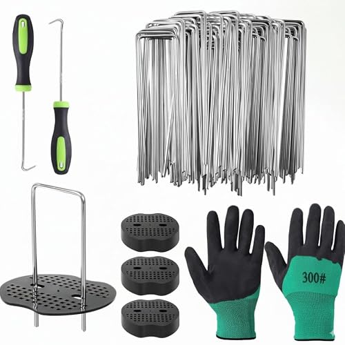 Image of VIROSA Pack of 100 Garden Pegs, Landscape Staples, U Shaped Nail Pins | Galvanised Steel | Ideal for Weed Control Membrane, Netting Fence, Landscape Fabric, Artificial Grass (Garden Pegs Set)