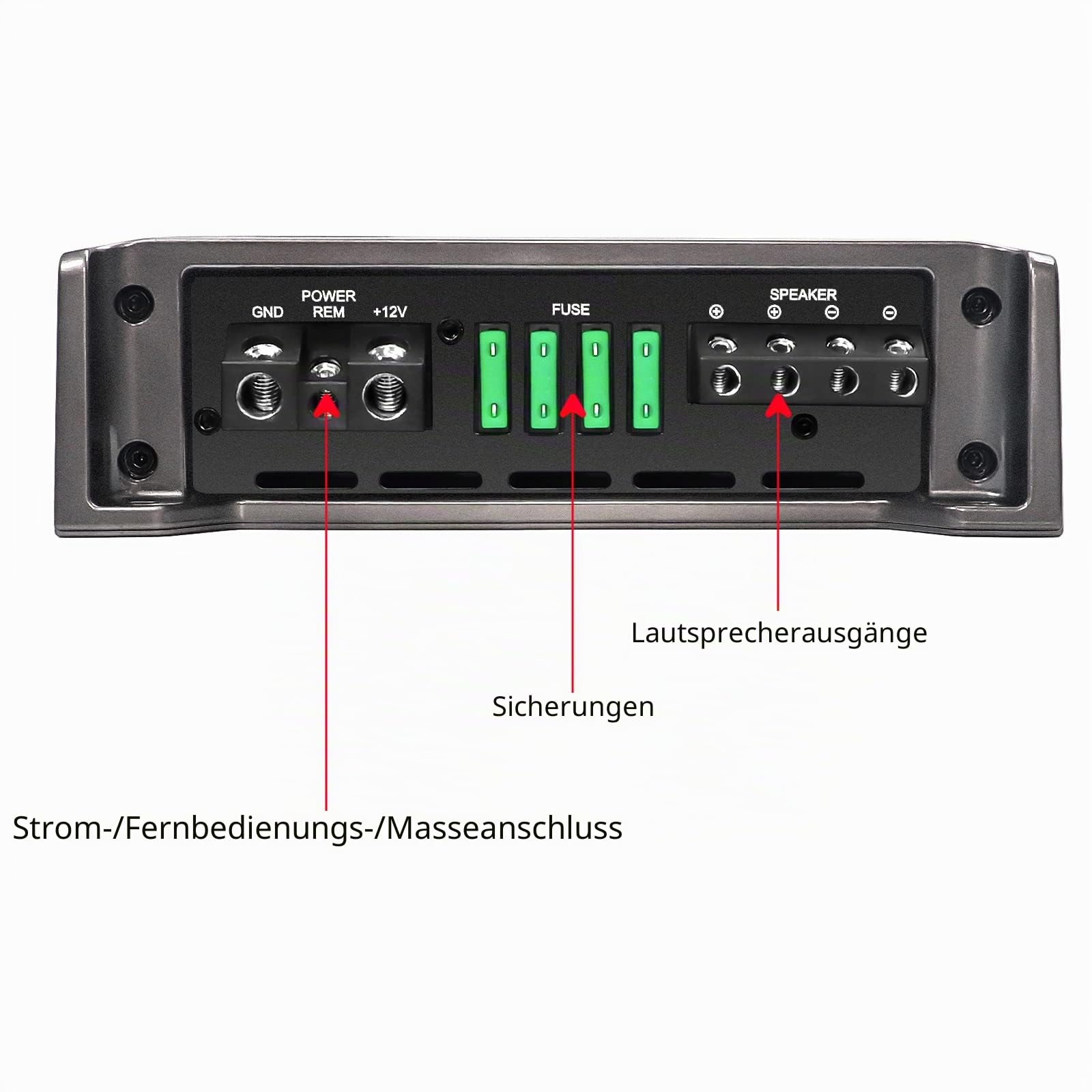 RECOIL RED1200-1 2500 Watt Class-D Car-Audio-Monoblock-Subwoofer-Verstärker, 1 Ohm stabil, Remote-Bass-Regler enthalten